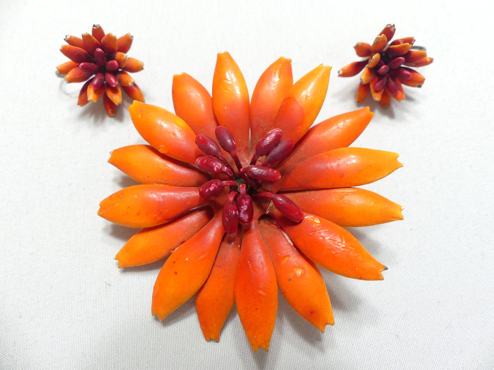 Vintage Orange Enameled Earring & Brooch Set (1 of 5)