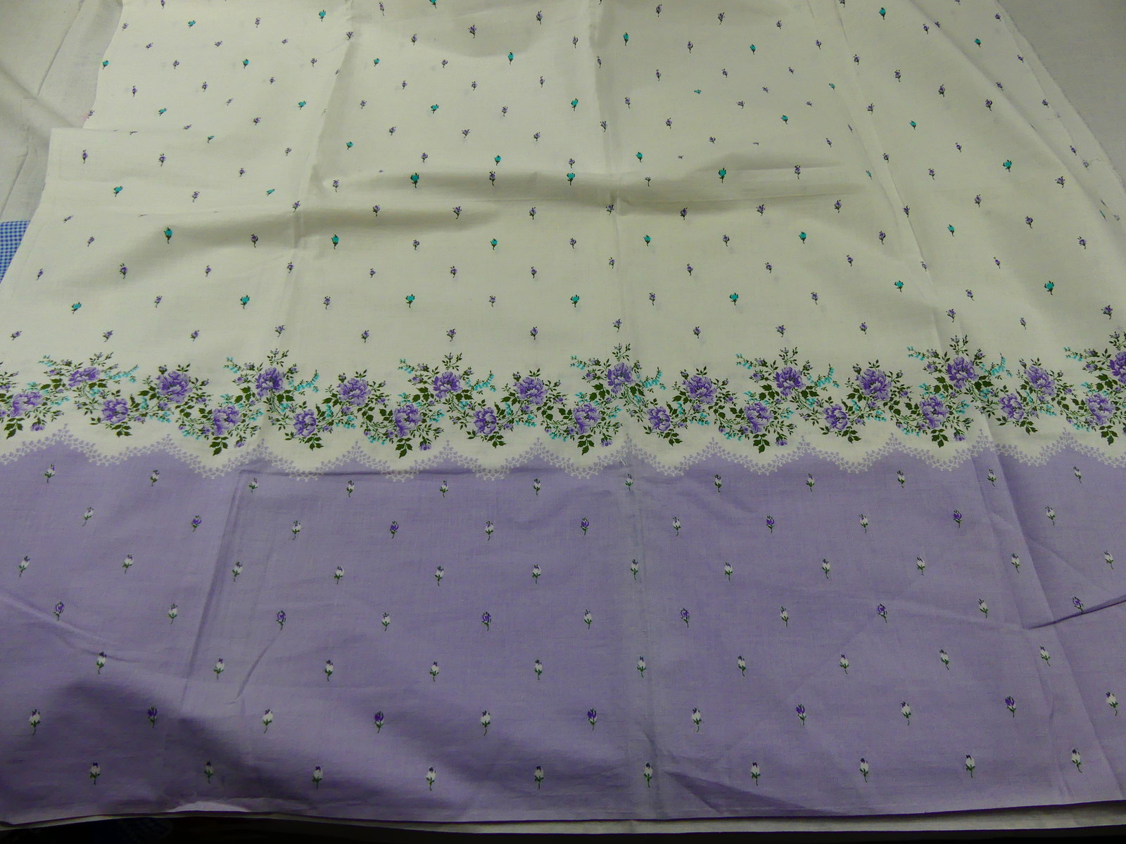 Vintage Purple Floral Fabric w/ Border of Cotton Linen (1 of 3)