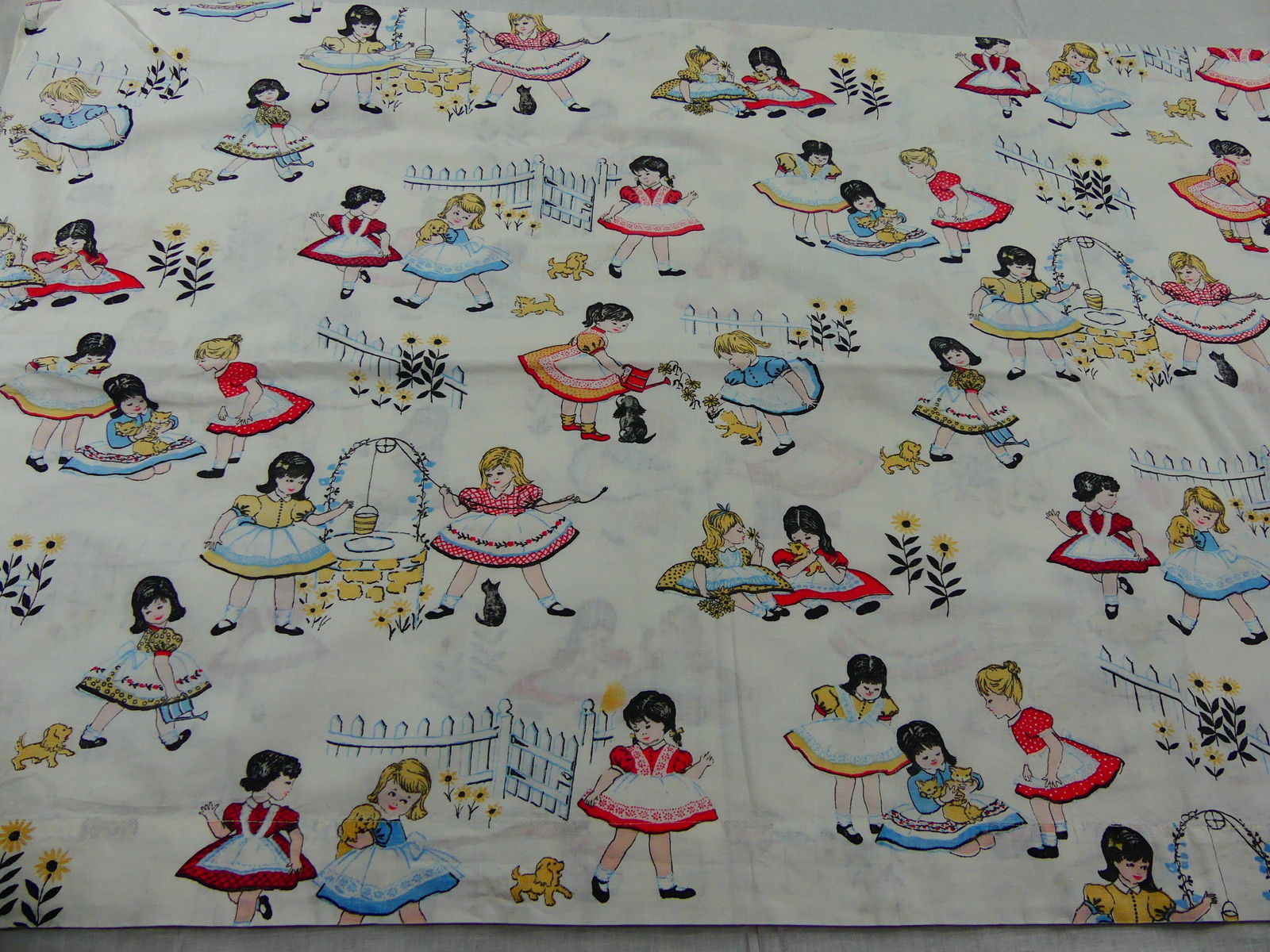 Vintage Little Girls Print Cotton Duvet Cover: approx. 35" x 45", see photos
