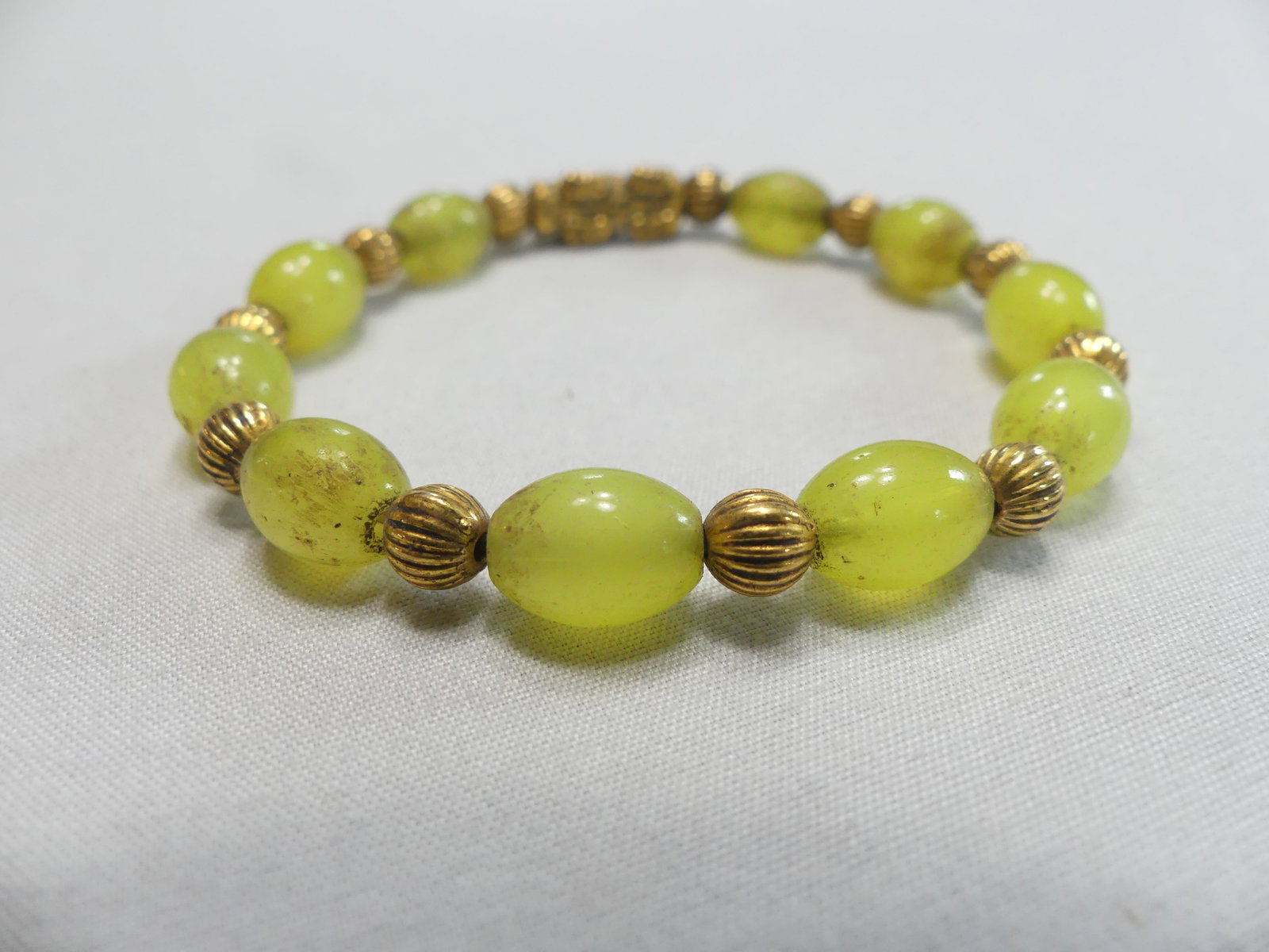Chinese Signed Yellow Jade Beaded Bracelet (1 of 4)