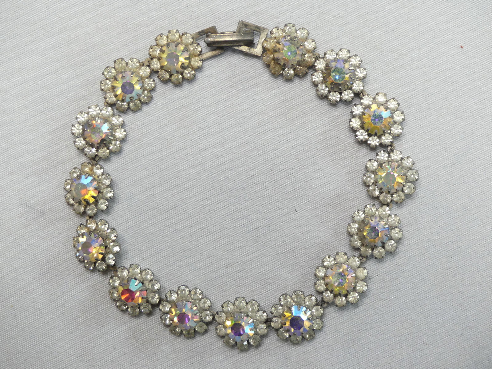 Vintage Iridescent Faceted Stone Tennis Bracelet: approx. 7.5"