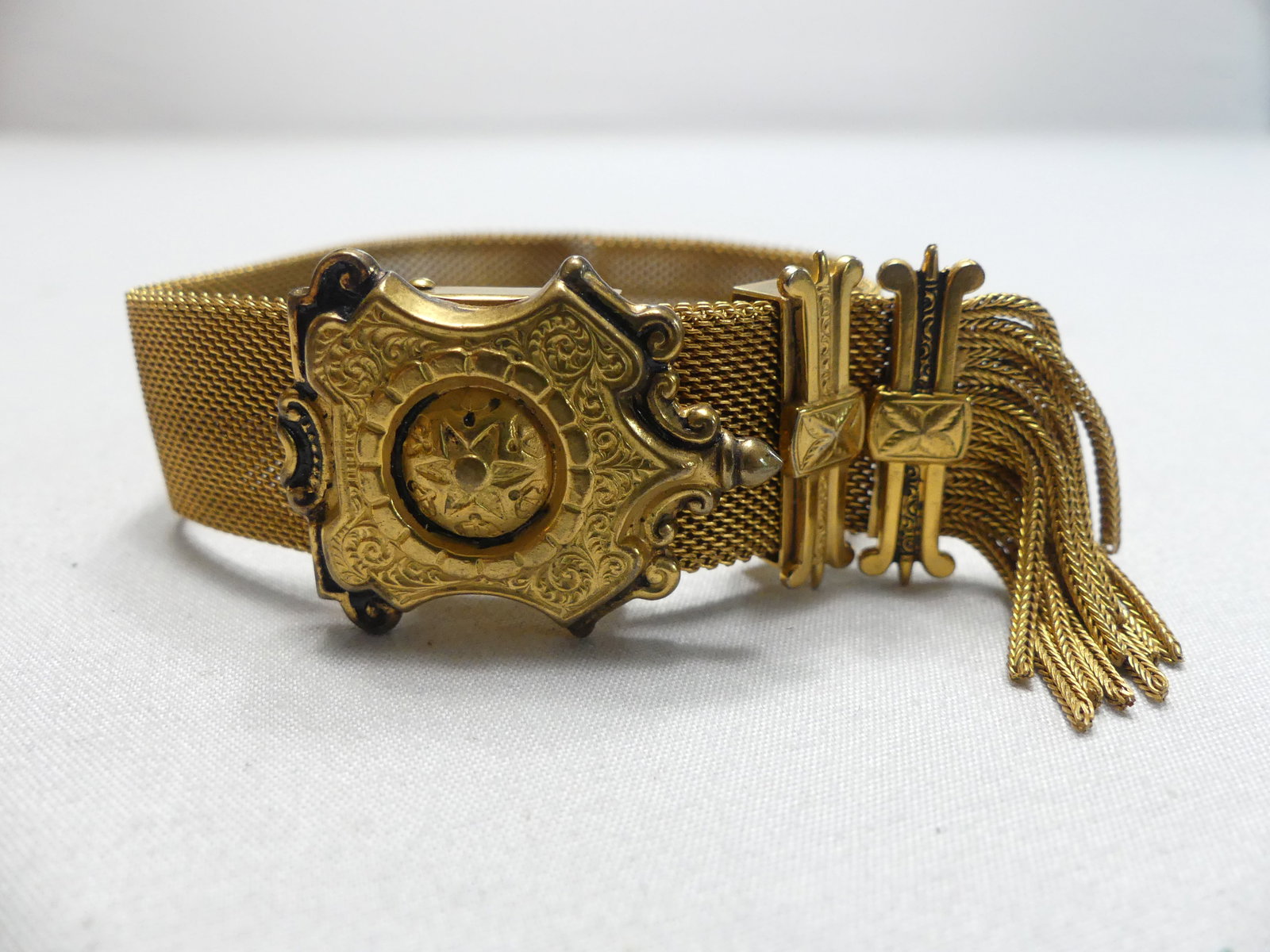 Adjustable Antique Gold Mesh Bracelet with Fringe (1 of 5)