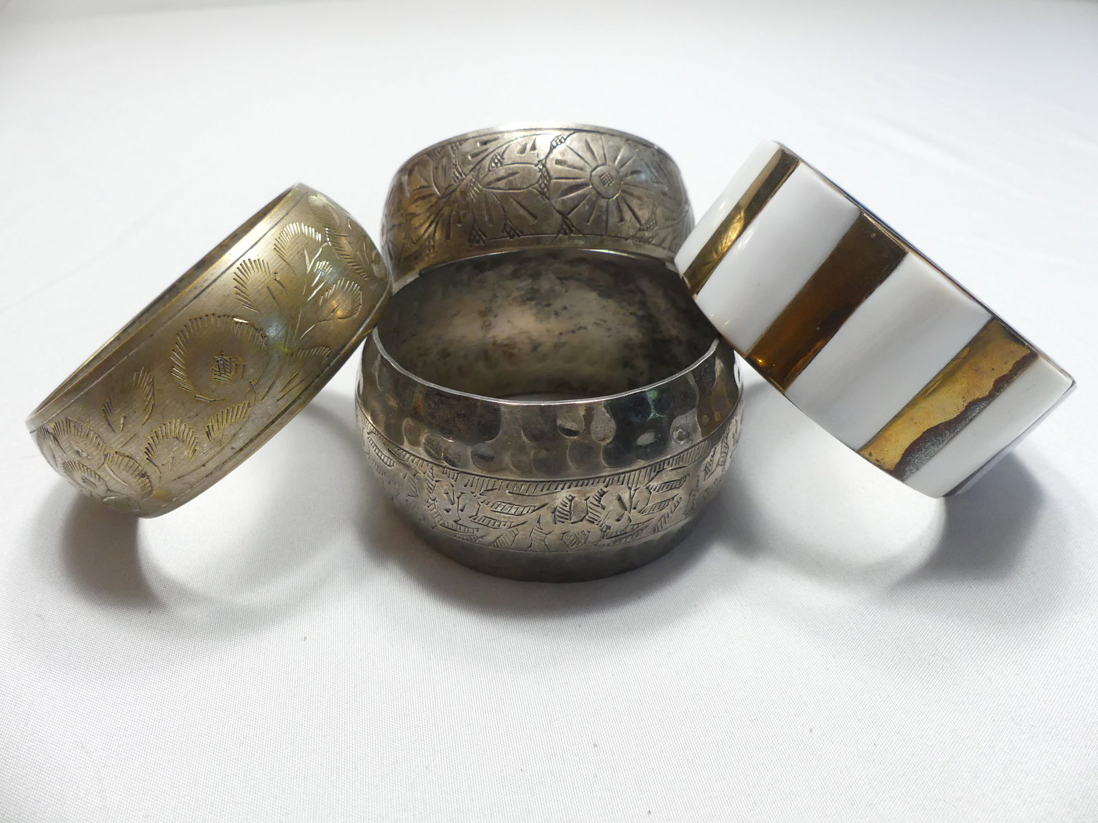 Four Vintage Silver or Brass Bangles (1 of 6)