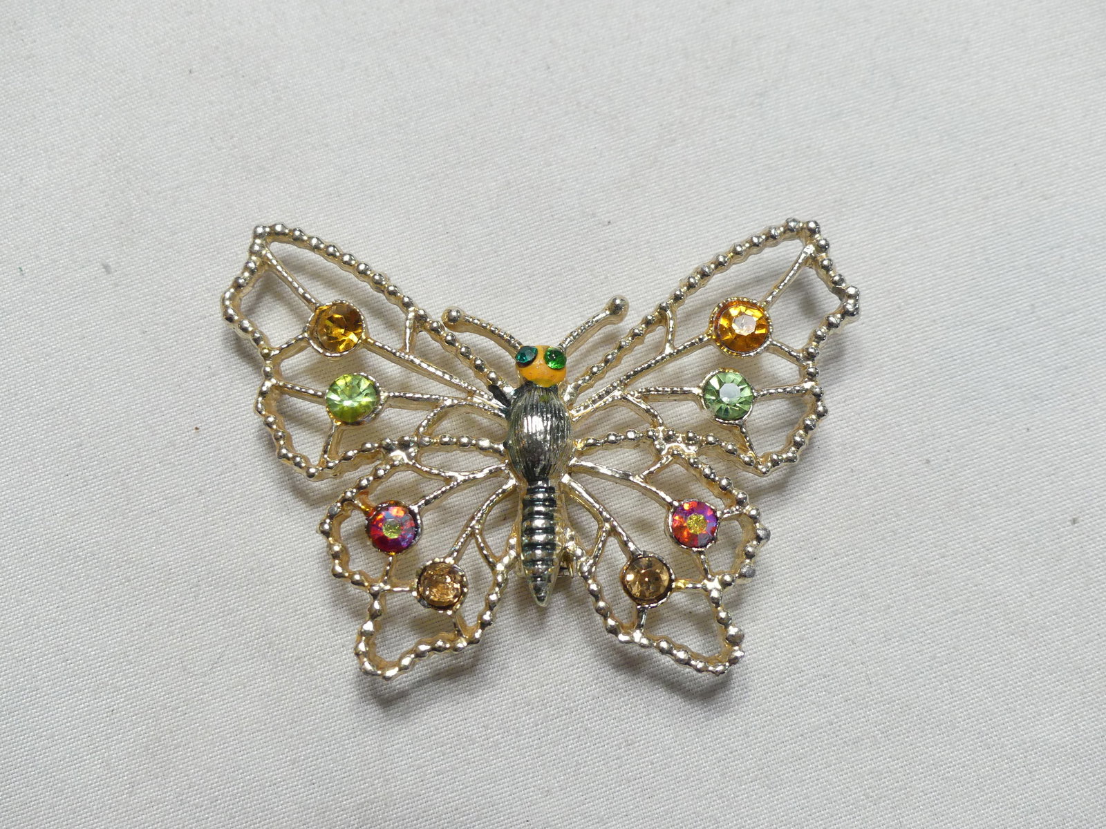 Vintage Butterfly Brooch with Colorful Stones: approx. 2.25"