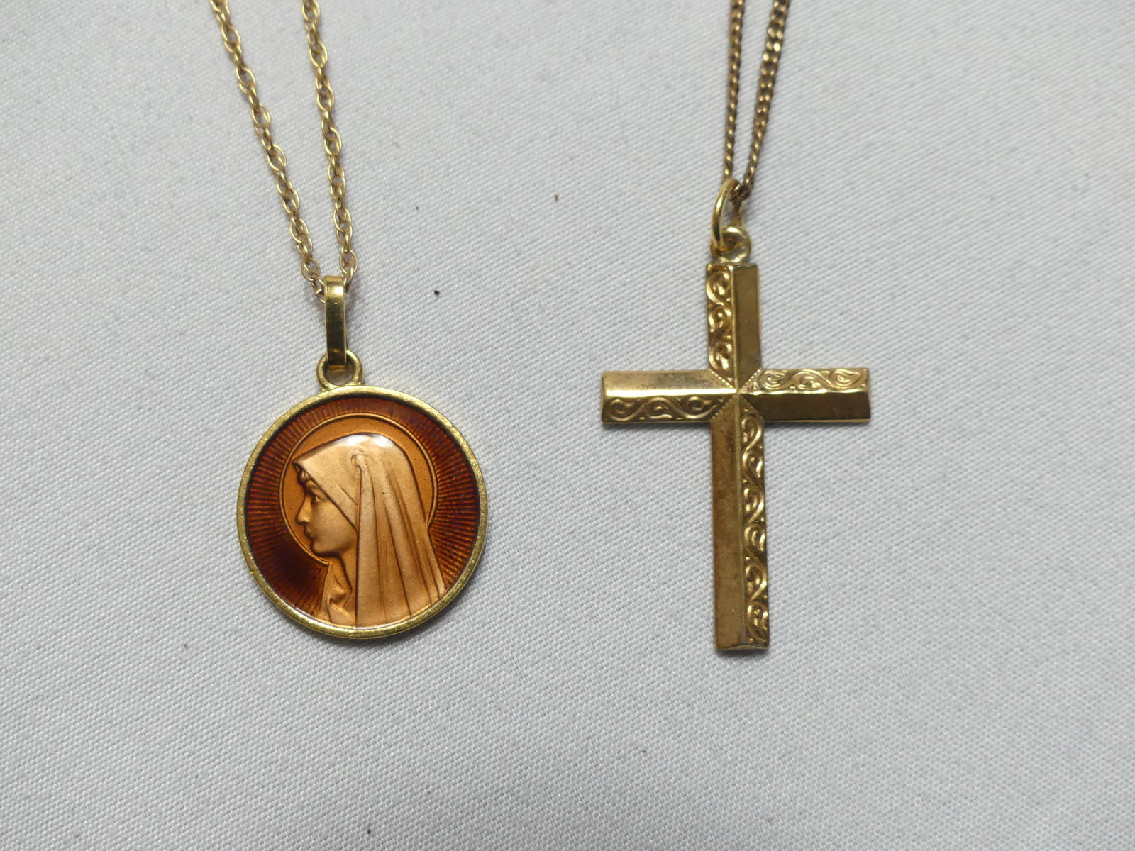 Vintage Cross & Enameled Mary Pendant (1 of 3)