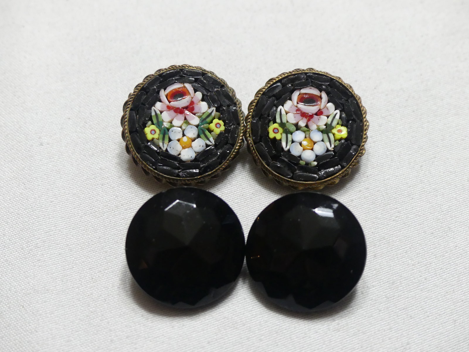 Vintage Micro Mosaic & Jet Earclips (1 of 9)