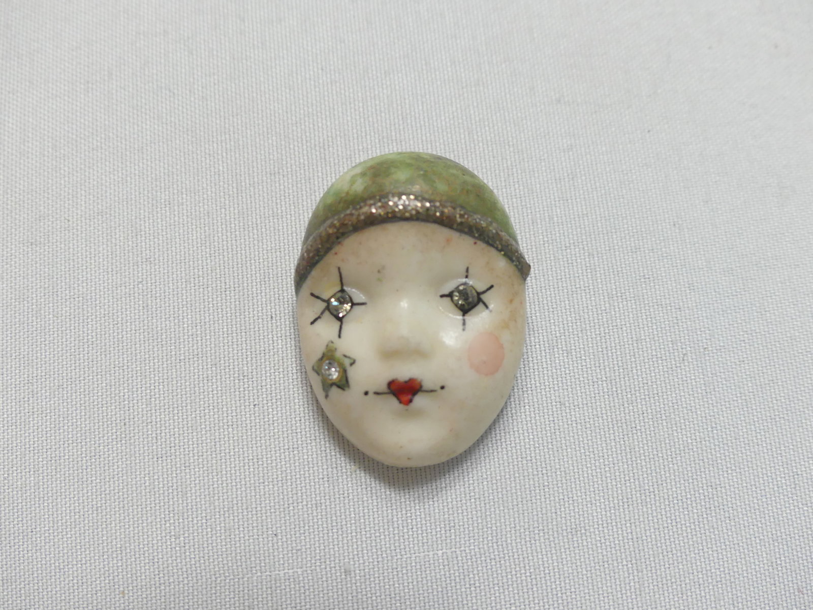 Vintage Adagio Hand Painted Porcelain Brooch: approx. 0.75" x 1" some residue, good condition