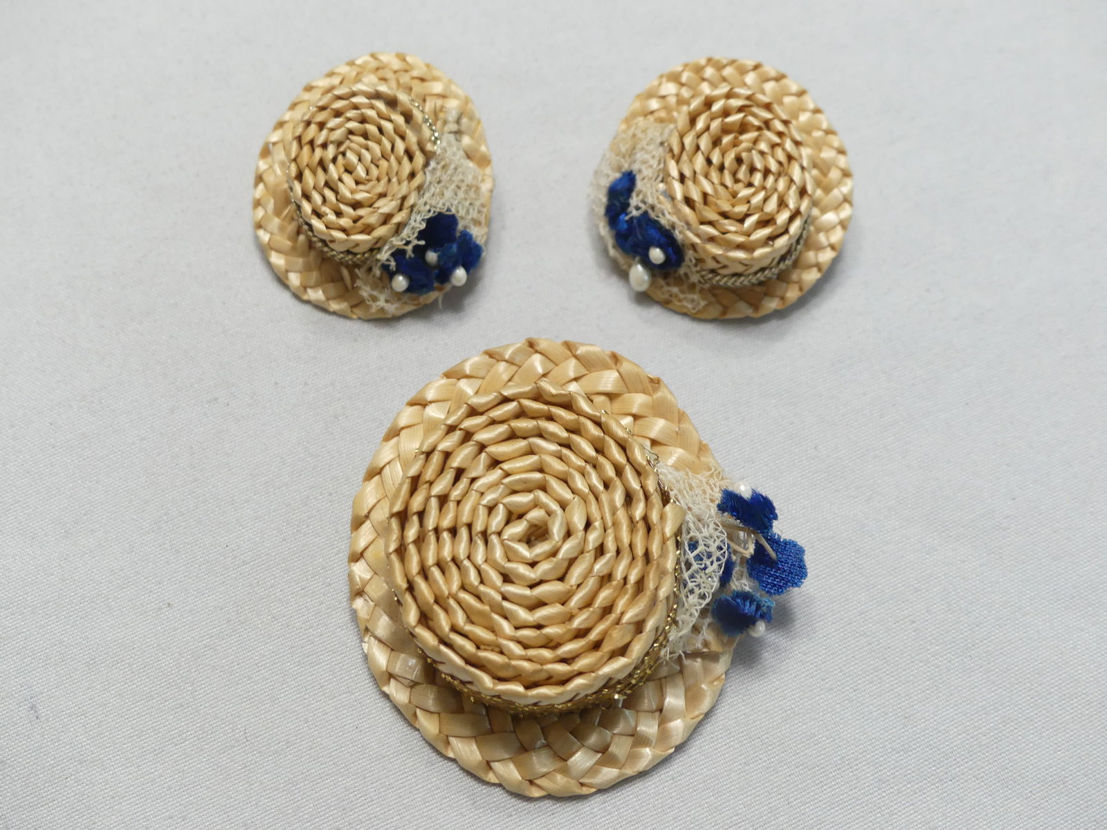 Sweet Matching Vintage Boater Hat & Earring Set (1 of 5)