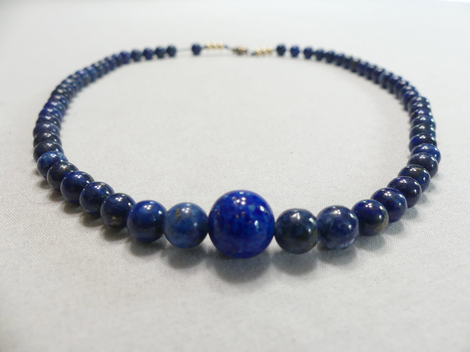 Vintage Lapis Stone Beaded Hand Knotted Necklace: approx. 18"