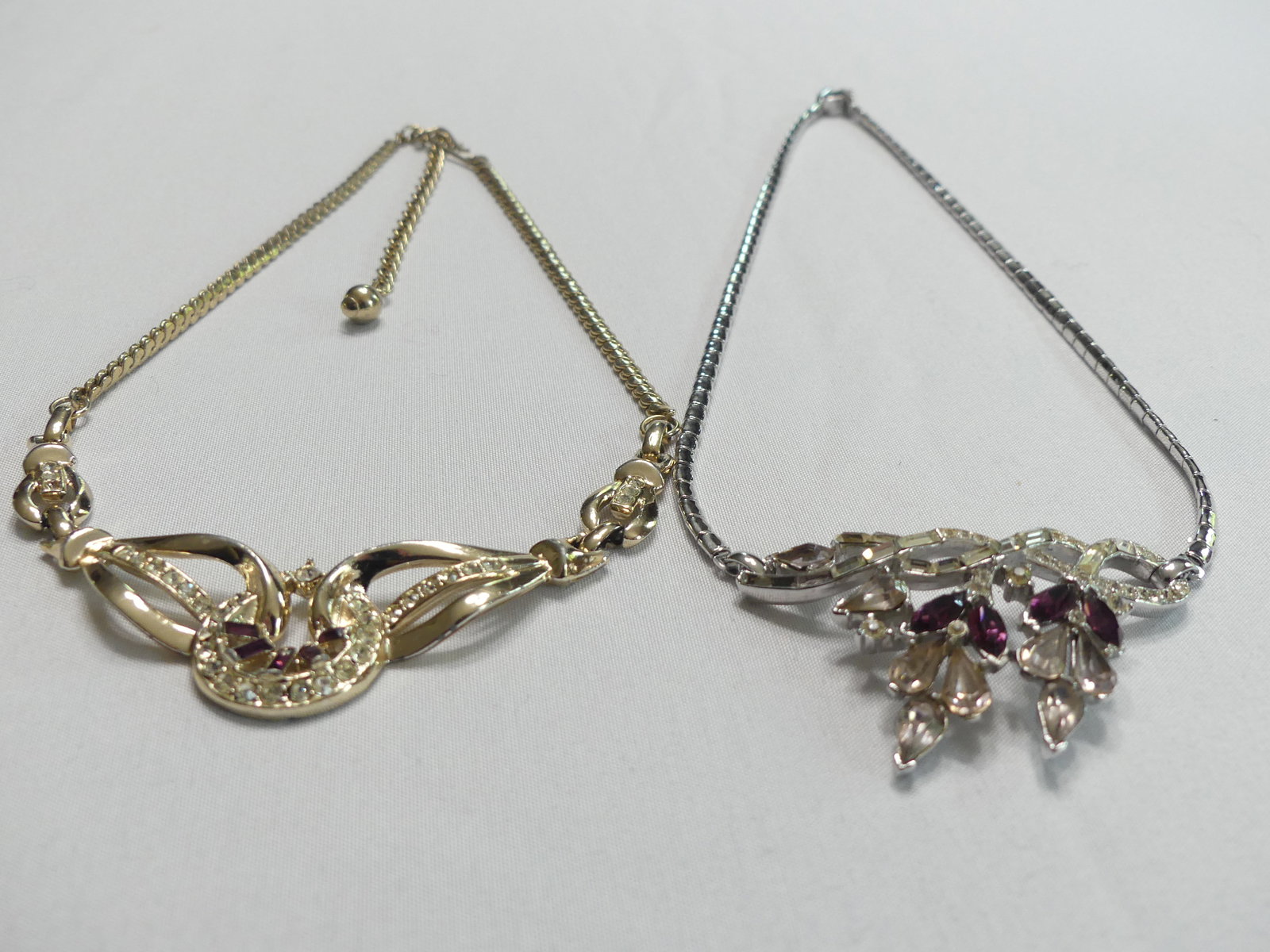 Two Vintage Rhinestone Necklaces: approx. 15"-17"