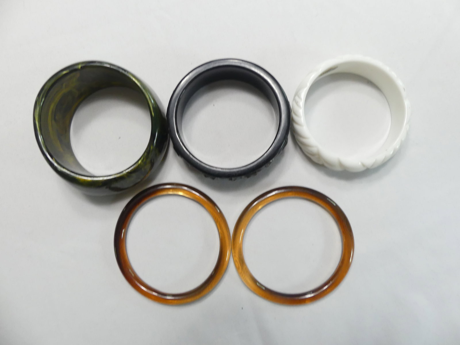 Five Vintage Celluloid or Composite Bangles - 9