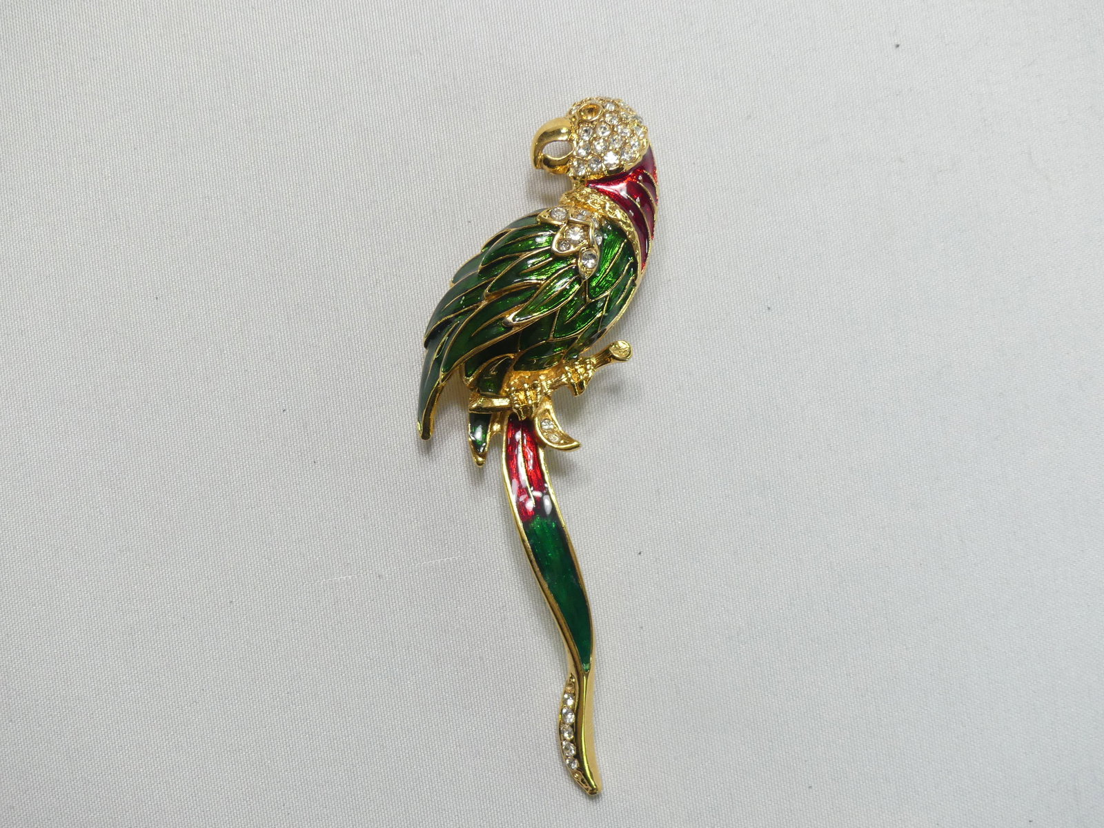 Vintage Enameled Parrot Brooch: approx. 1" x 3.5"