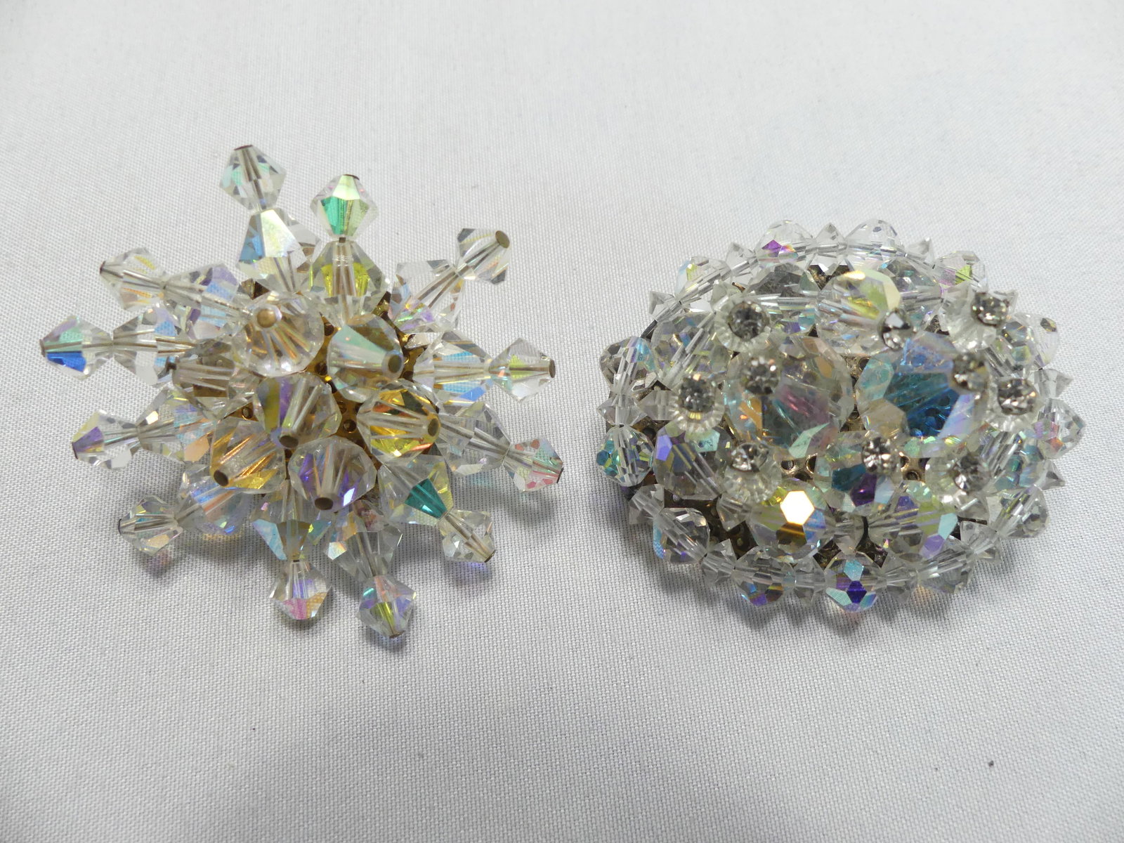 Two Iridescent Bead Brooches: both approx. 1.5"-2"