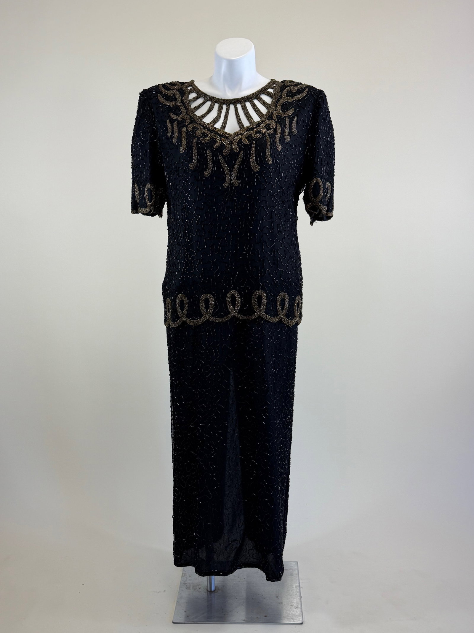 Vintage 1980s Beaded Chiffon Evening Dress (1 of 9)