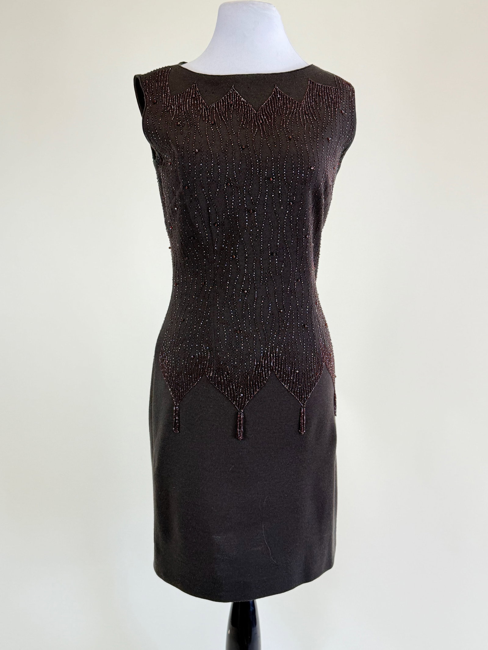 Vintage 1960s Gino Paoli Beaded Wool Sheath: B 36", W 30", great condition, see photos