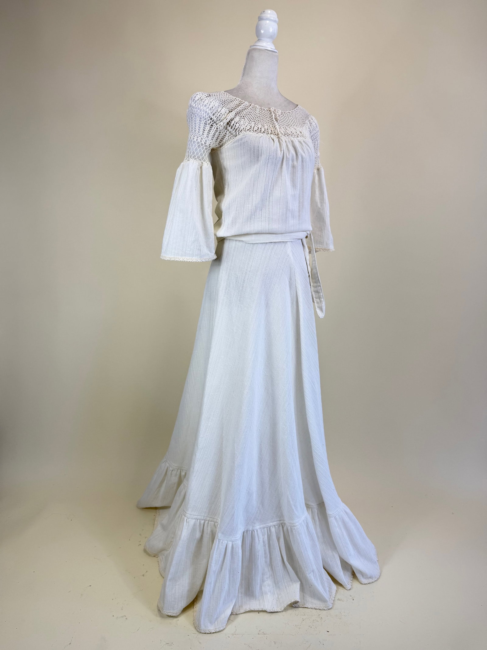 Vintage 1970s Cotton & Crochet Peasant Dress (1 of 9)