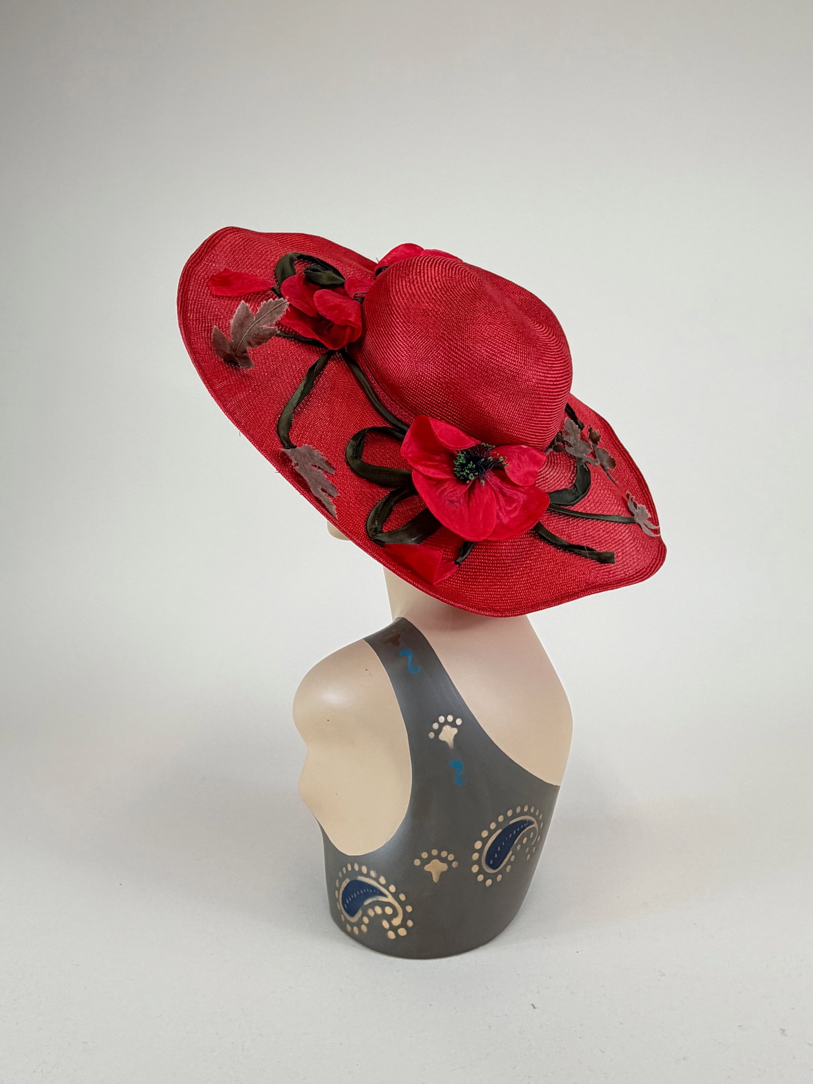 Vintage 1950s Frank Olive Sun Hat w/ Silk Flowers (1 of 7)