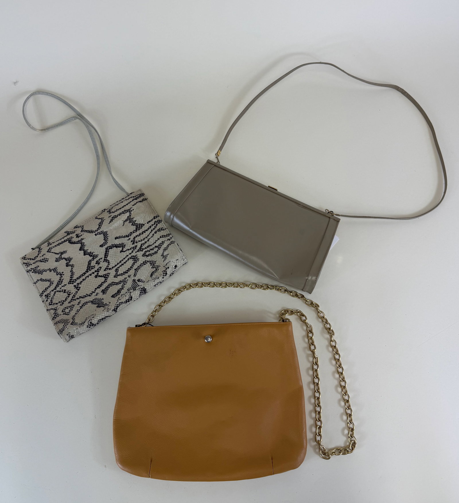 Lot of Three Vintage 1960s-1970s Leather & Snakeskin Shoulder Bags (1 of 7)