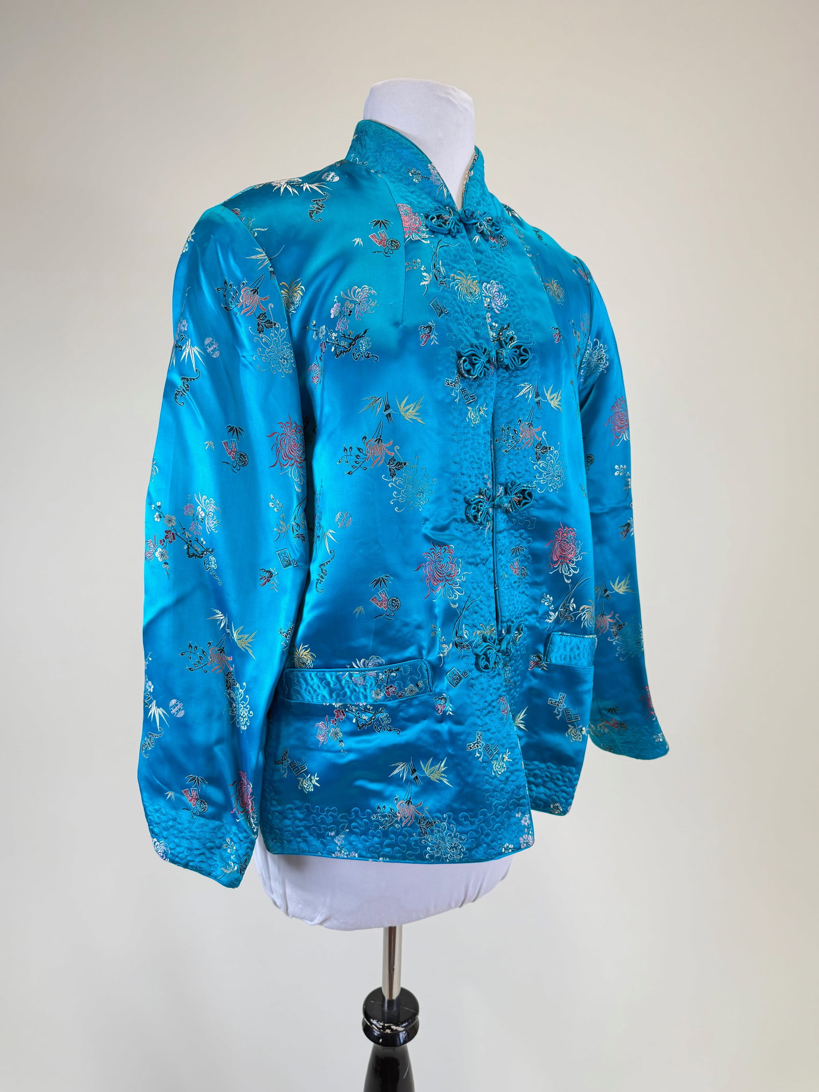 Vintage Patterned Silk Chinese Jacket w/ Couched Threadwork - 2