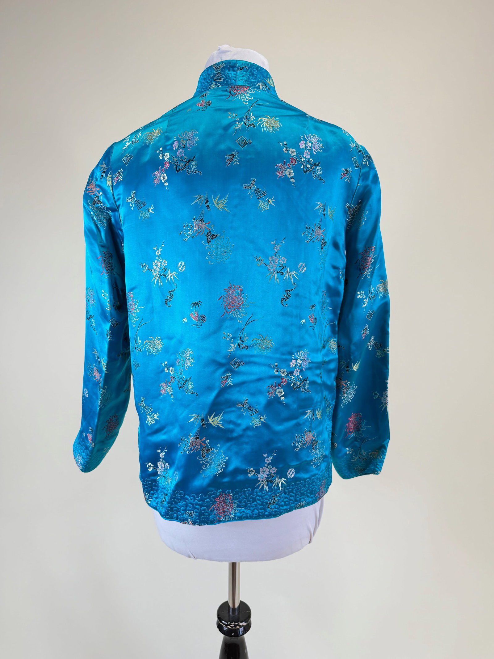 Vintage Patterned Silk Chinese Jacket w/ Couched Threadwork - 3