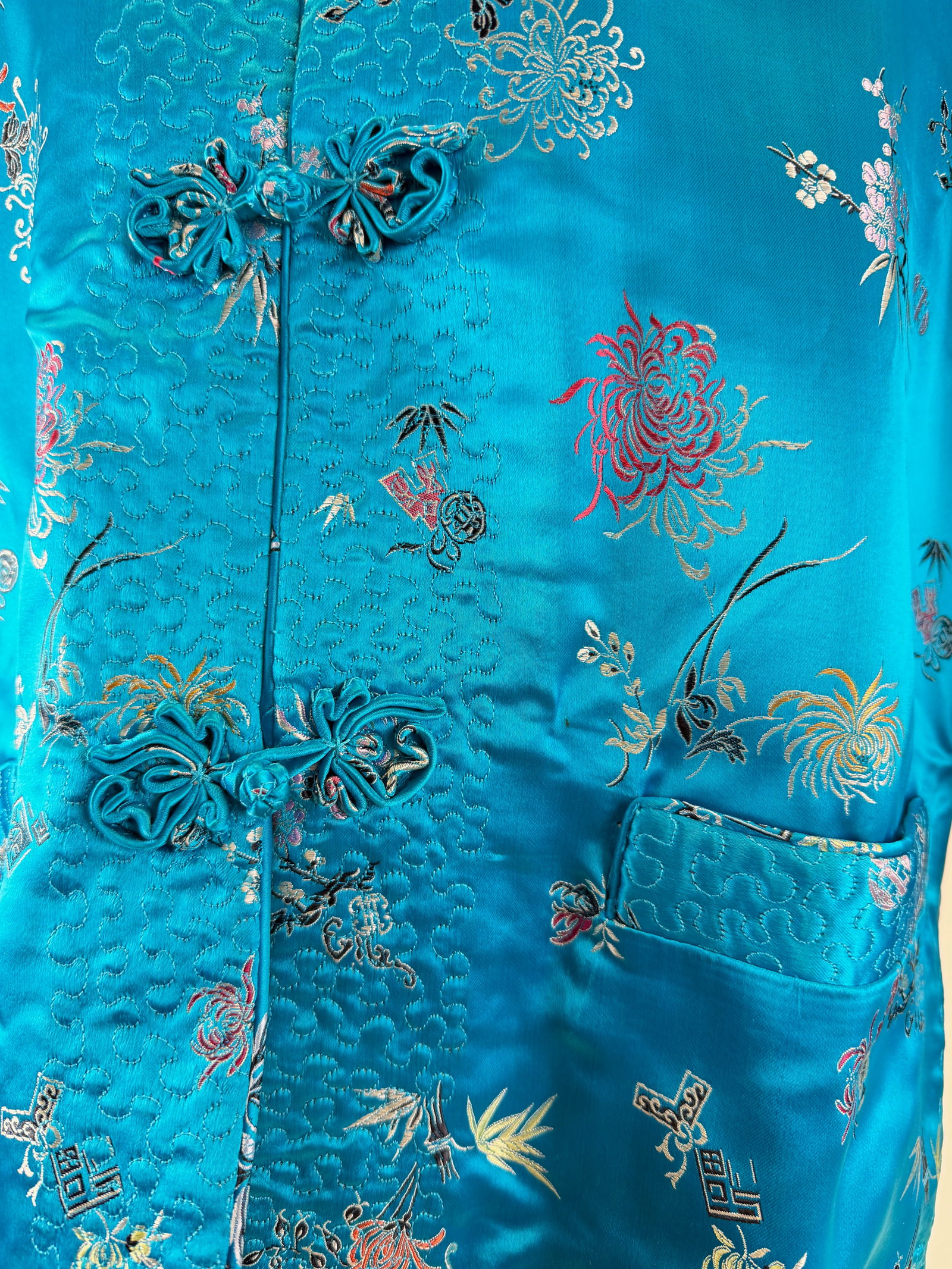 Vintage Patterned Silk Chinese Jacket w/ Couched Threadwork - 6