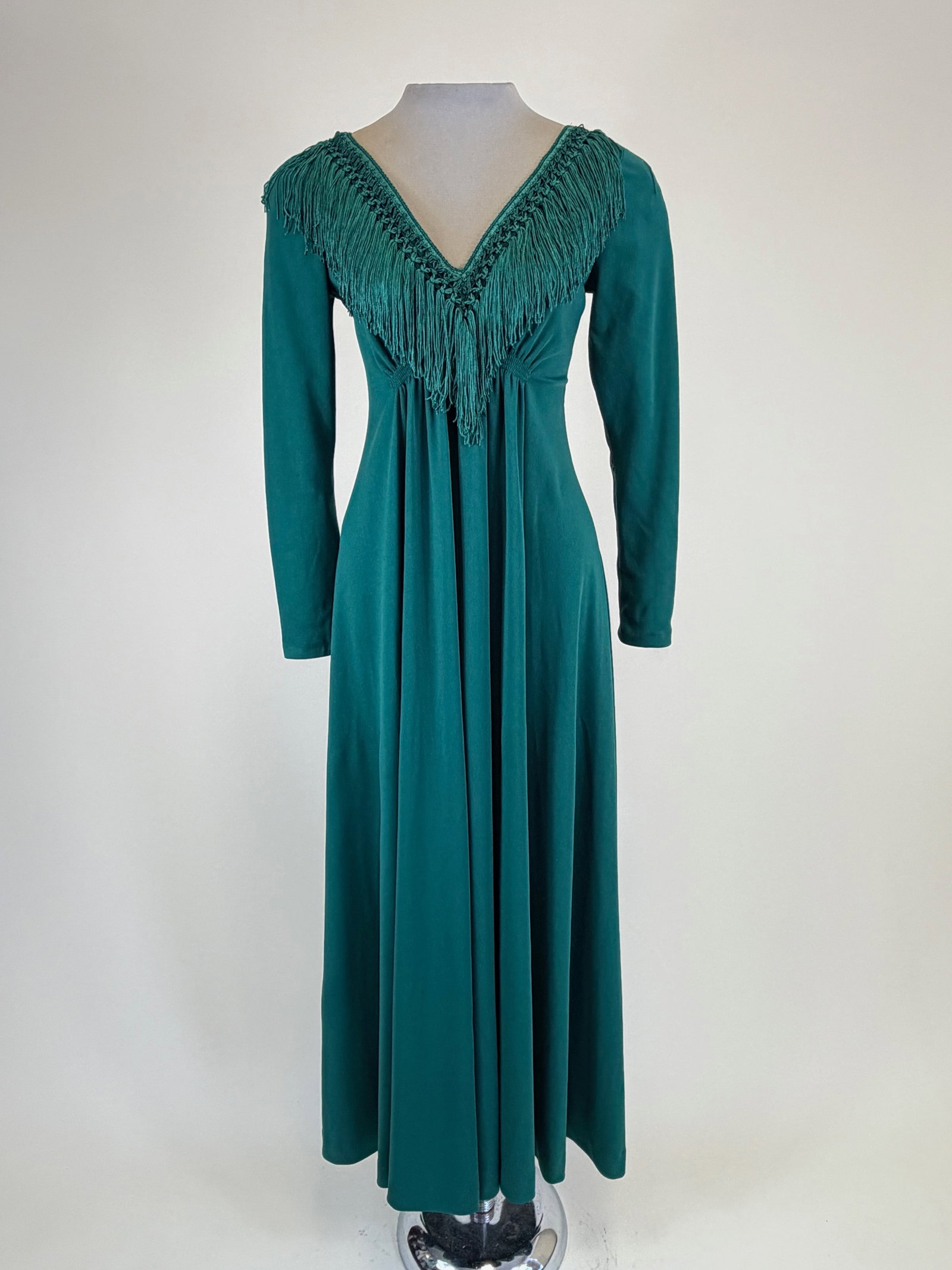 Vintage 1970s Fringed Evening Dress: B 33", W 28", good condition, see photos