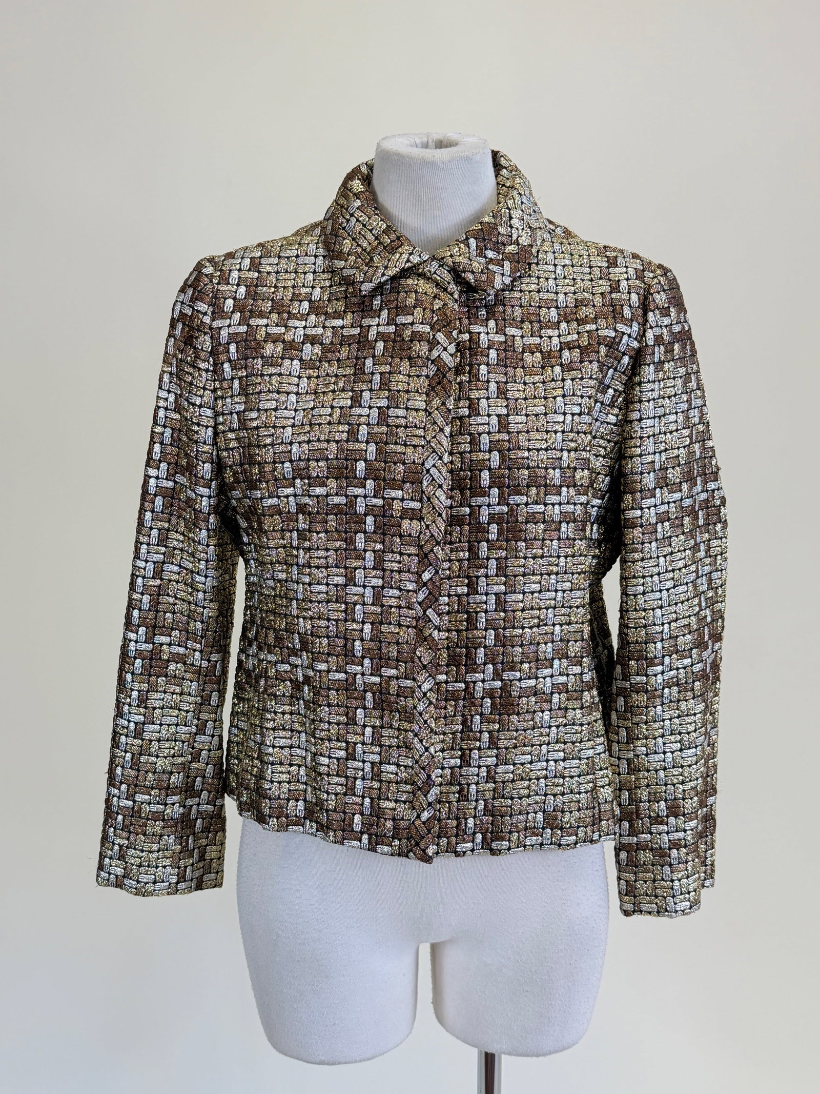 Vintage 1950s Lame' Jacket: SH-SH 18", L 19.5", see photos
