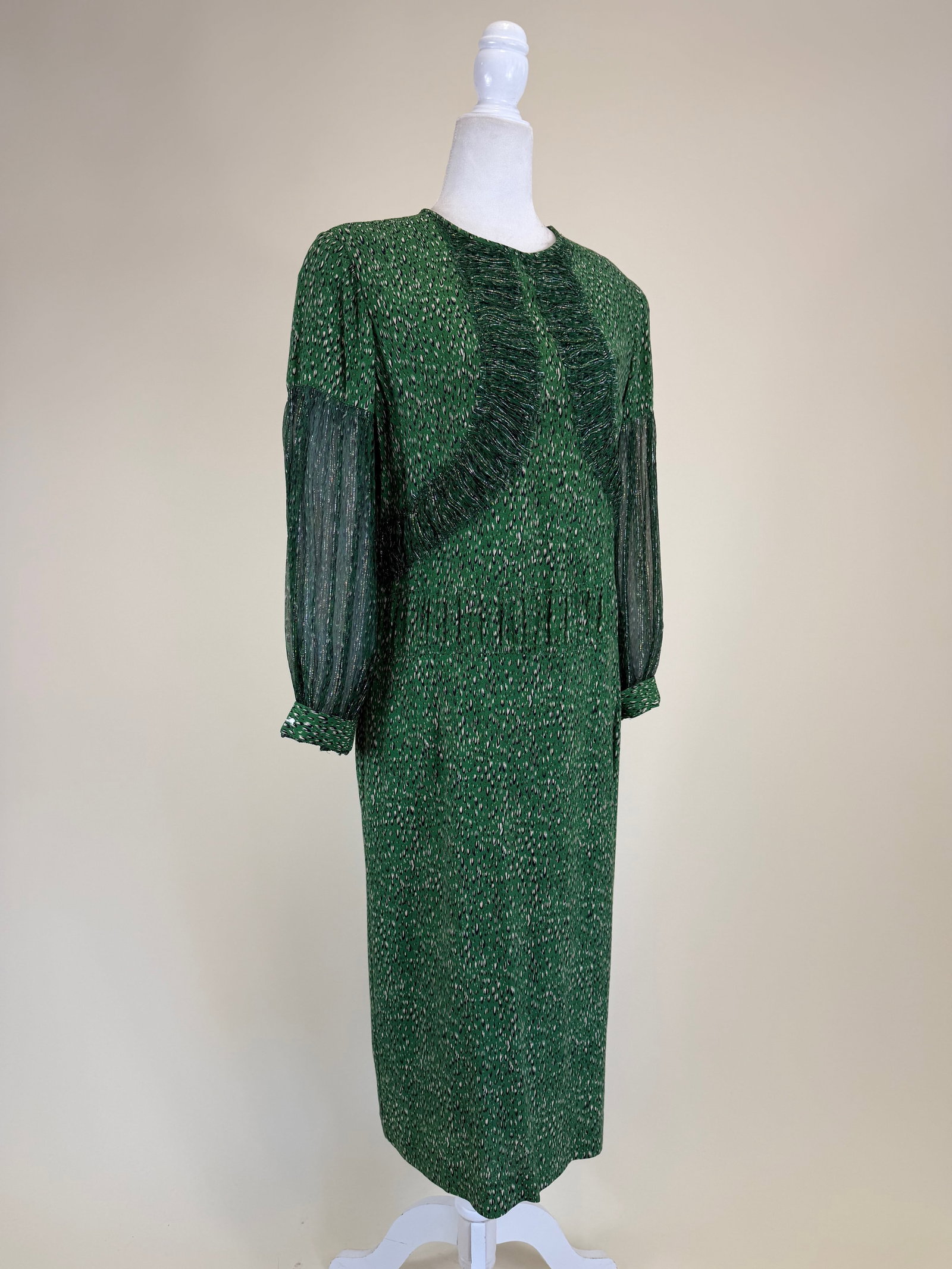 Dries Van Noten Printed Crepe & Chiffon Party Dress: B 40", W 36", good condition, see photos