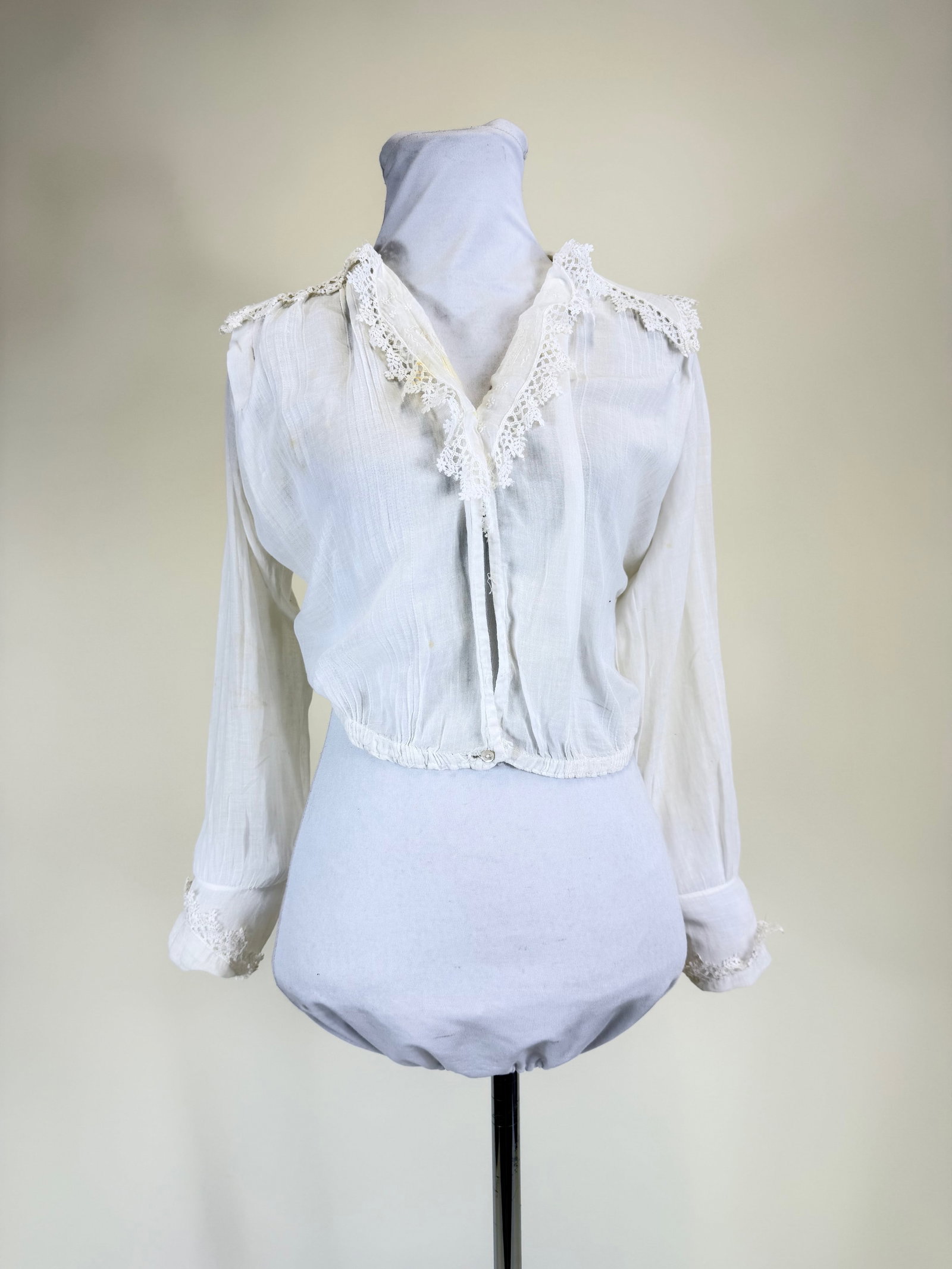 Antique 1910s Cotton Gauze Embroidered Blouse: W 36", some staining at front & few tiny holes, see photos
