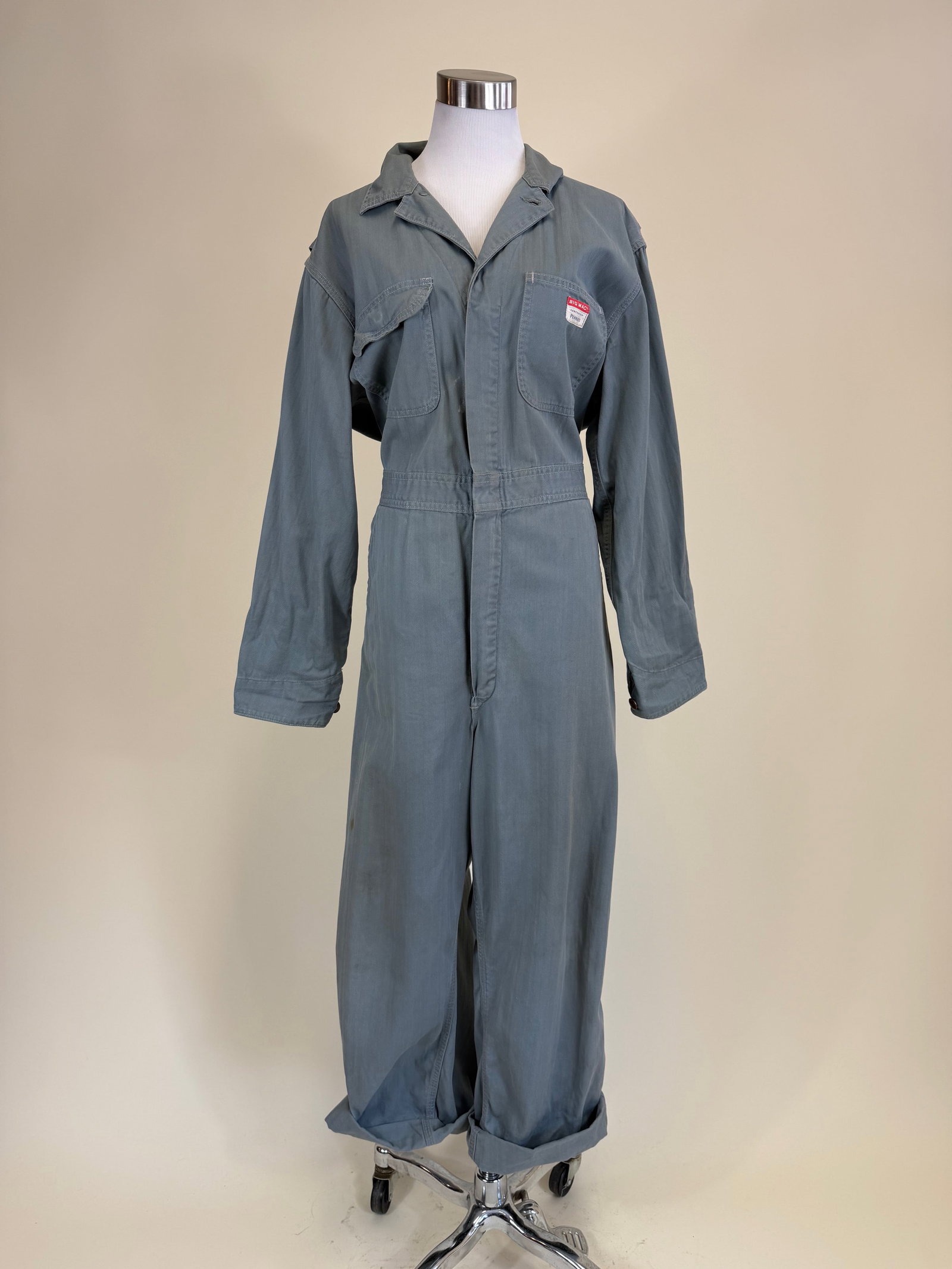 Vintage 1950s Big Mac Coveralls: CH 42", W 36", some residue & few small spot stains, see photos