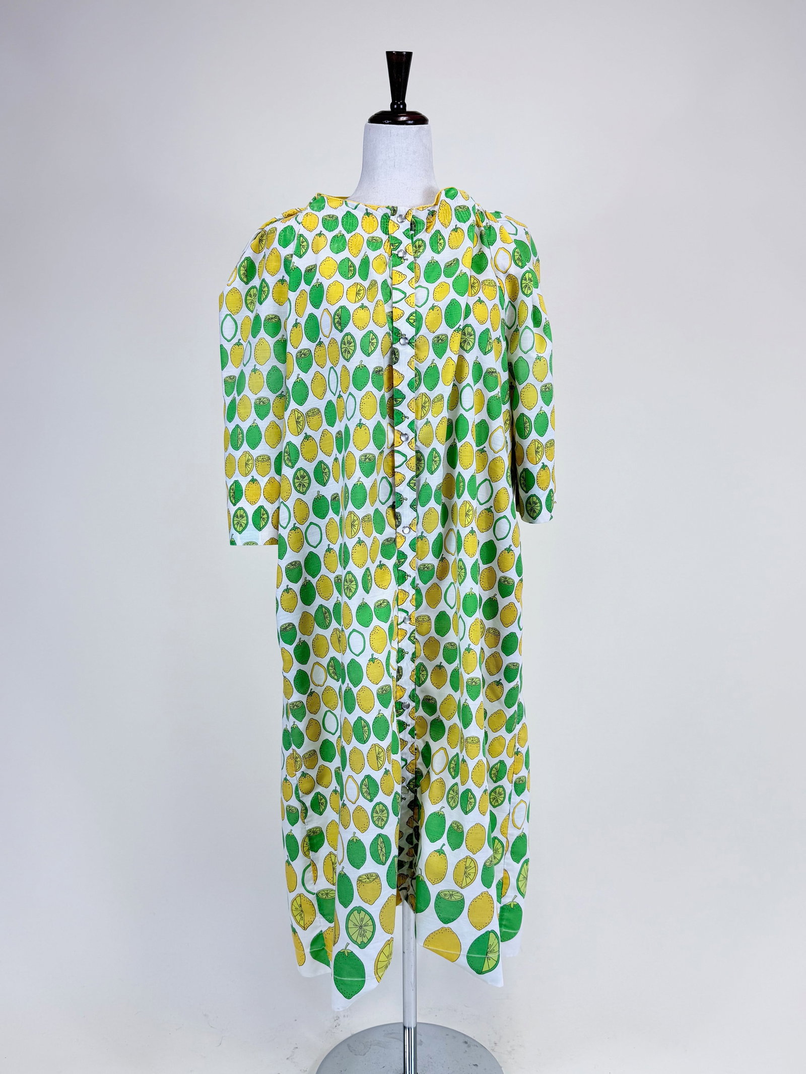 Vintage 1960s Lemon & Lime Printed Cotton House Dress: B/W 44", alterations to neckline, see photos