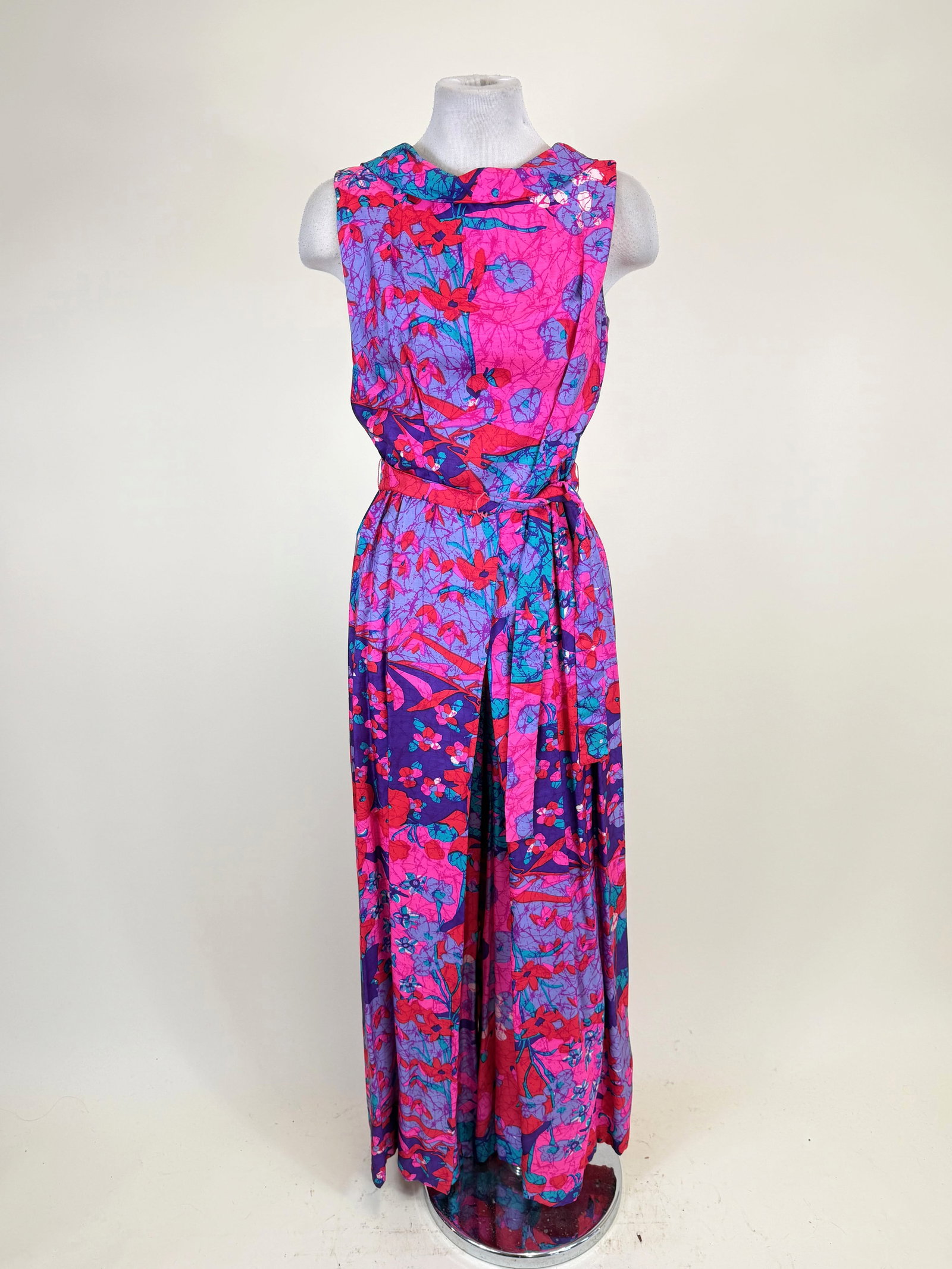 Vintage 1960s Floral & Batik Print Evening Jumpsuit: B 34", W 27", see photos