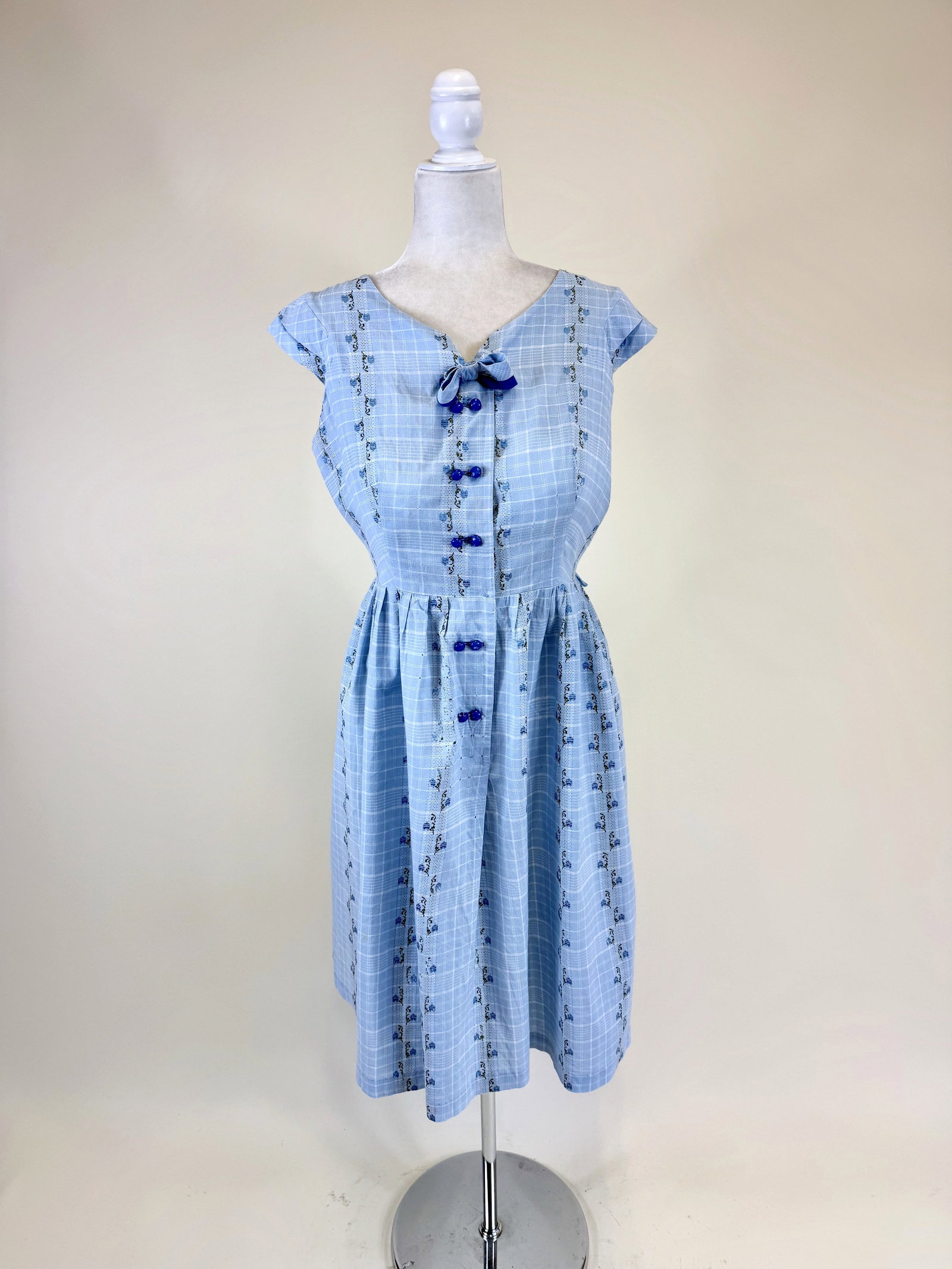 VINTAGE 1950s PATTERNED PLAID COTTON DAY DRESS (1 of 9)