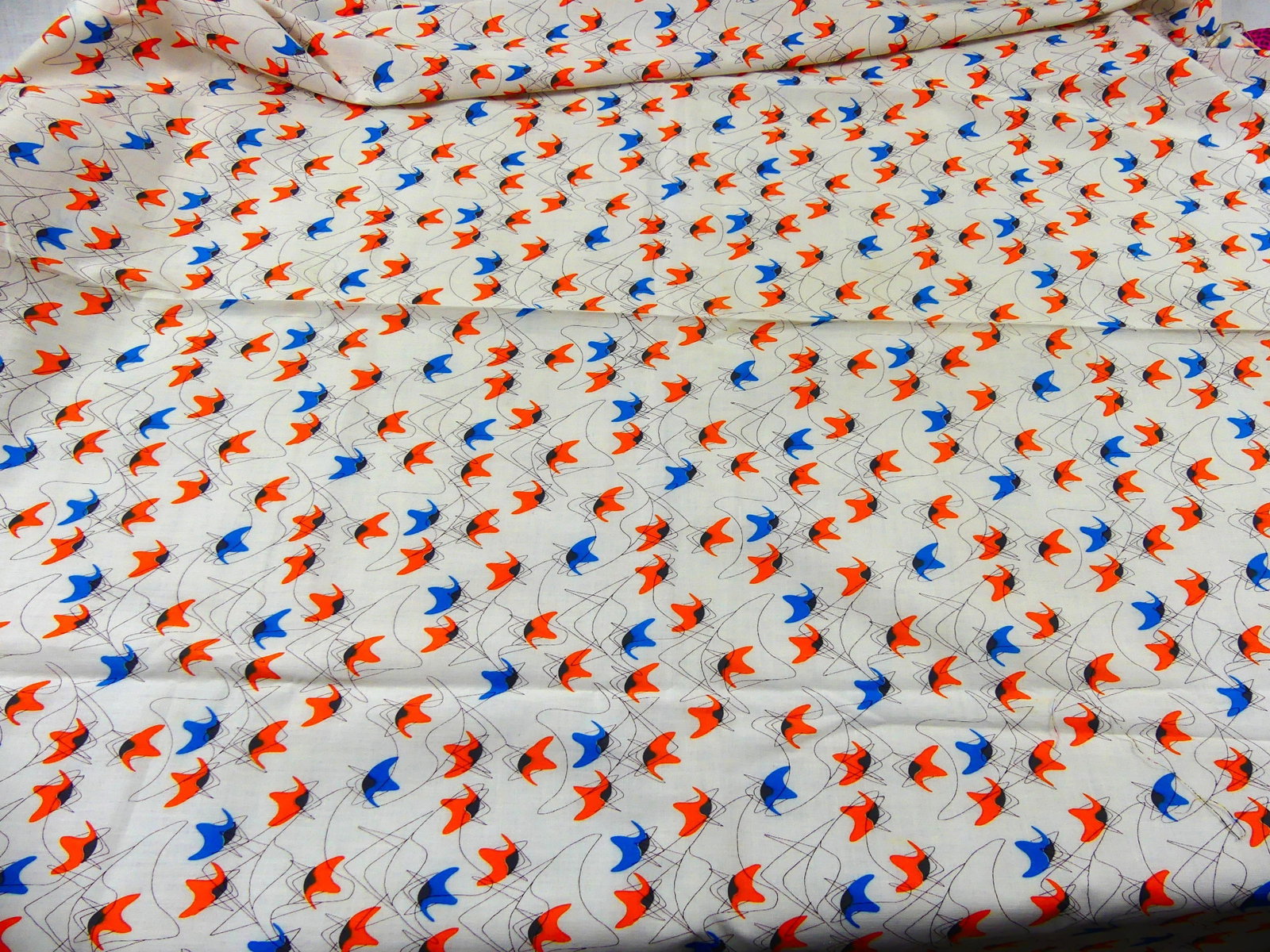 VINTAGE MCM PRINTED COTTON YARDAGE: approx. 39" x 84", staining, see photos