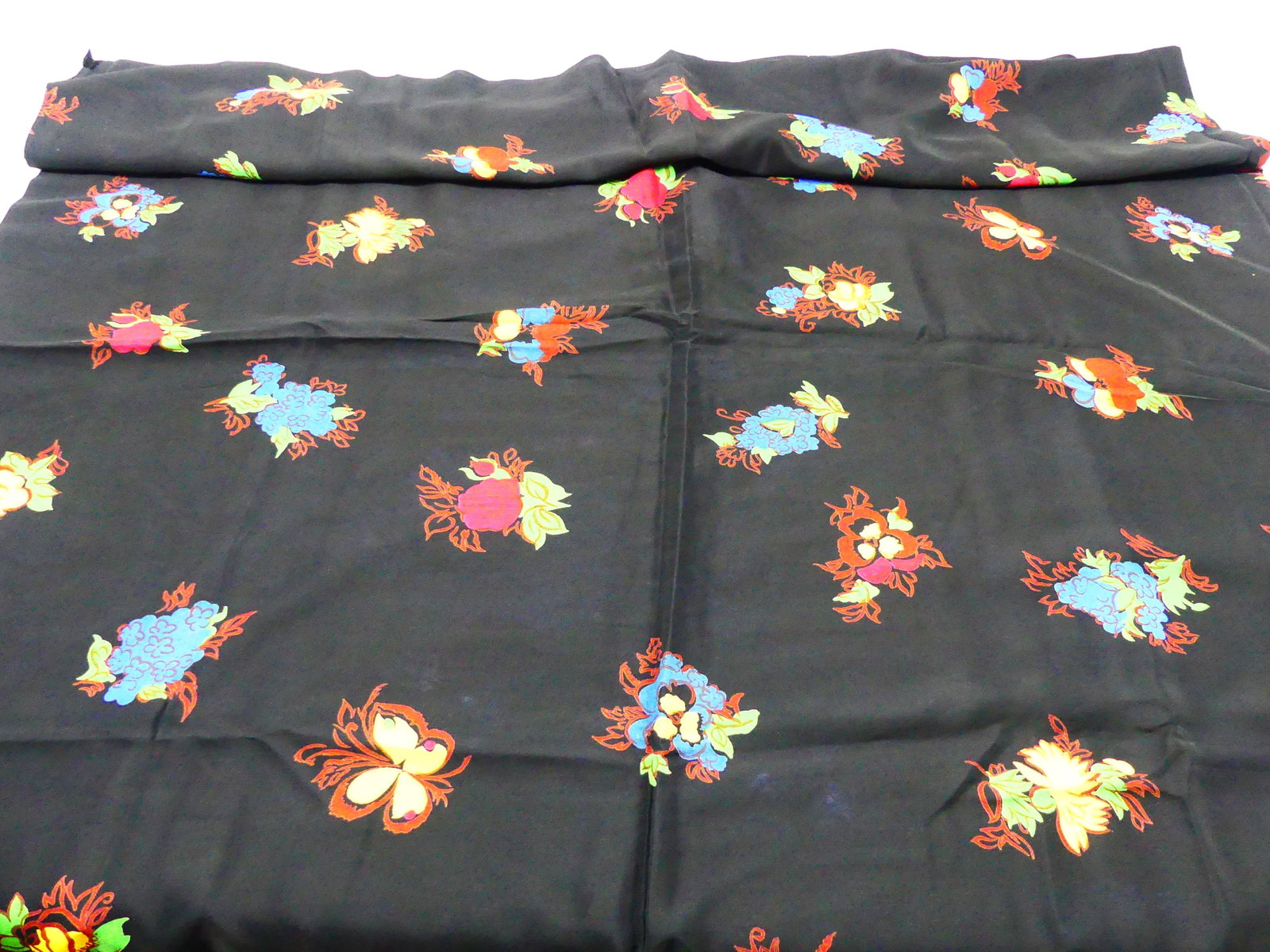 VINTAGE 1940s RESIST DYED & PRINTED DRESS YARDAGE: approx. 40" x 72", light staining, see photos