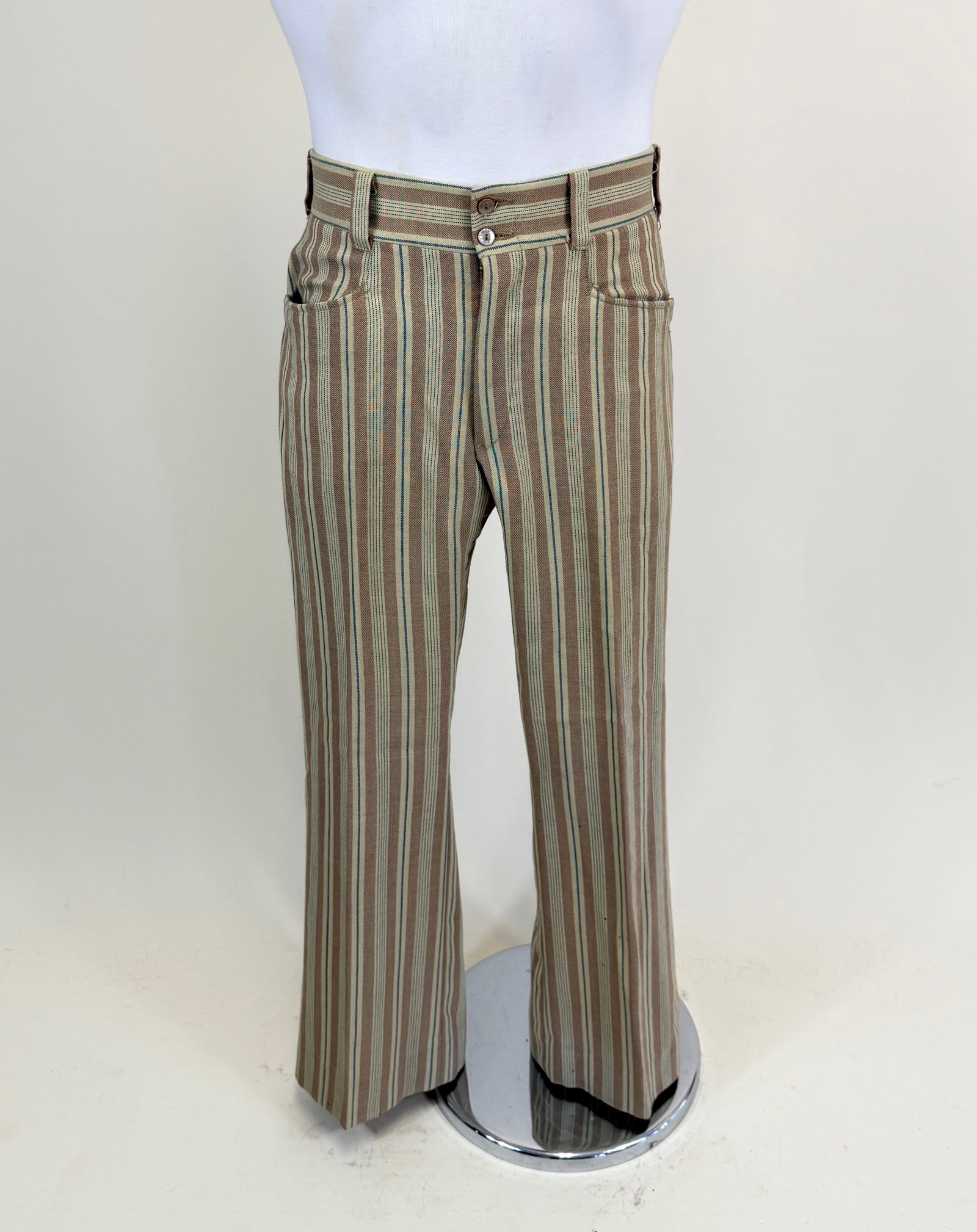 VINTAGE 1970s STRIPED MAN'S TROUSERS: W 30", L 38.5", some tiny stains, see photos