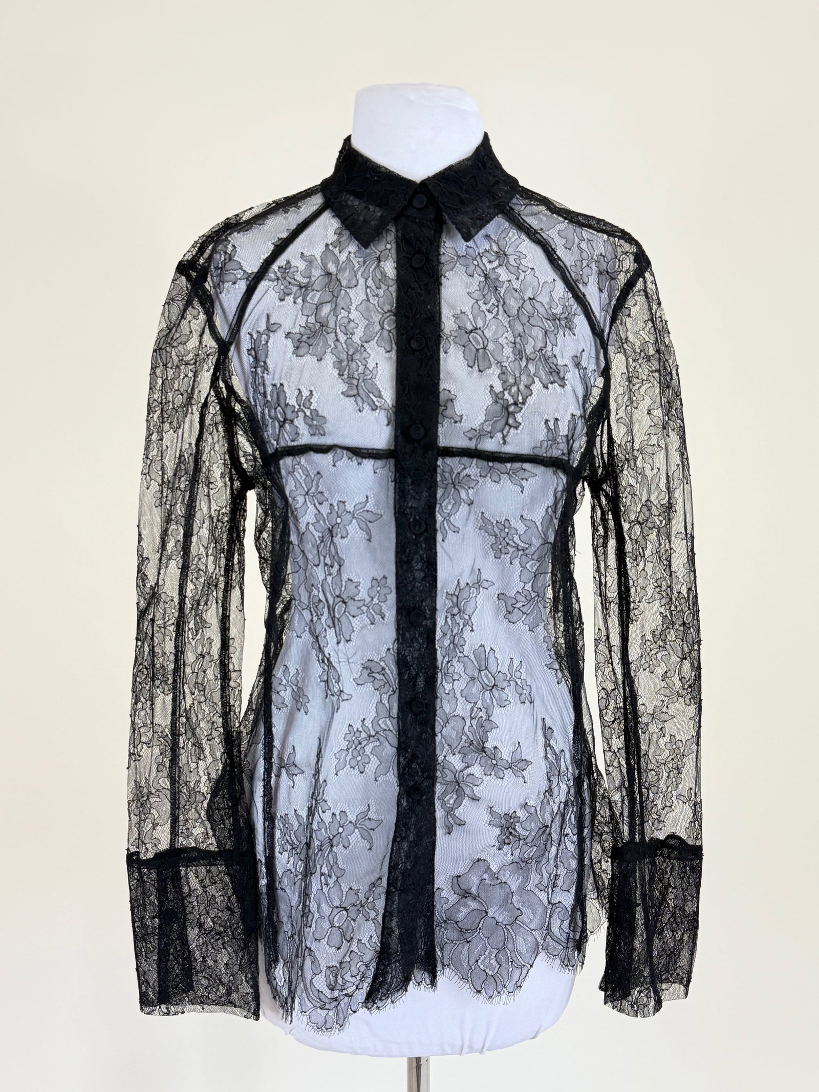 VINTAGE CHRISTIAN LACROIX 1990s BLACK LACE BUTTON-UP (1 of 5)