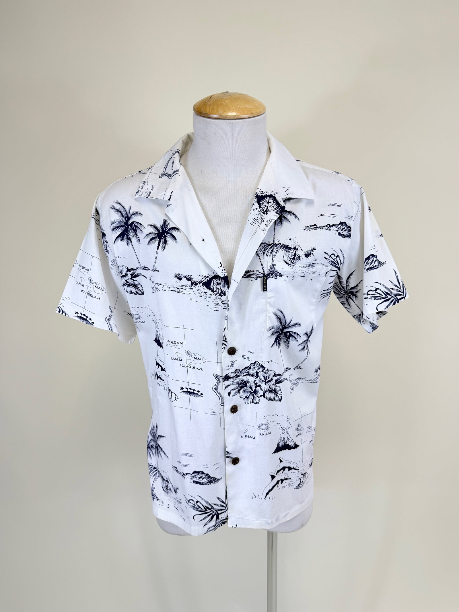 VINTAGE MEN'S PALM WAVE HAWAIIAN PRINT SHIRT: CH 43"