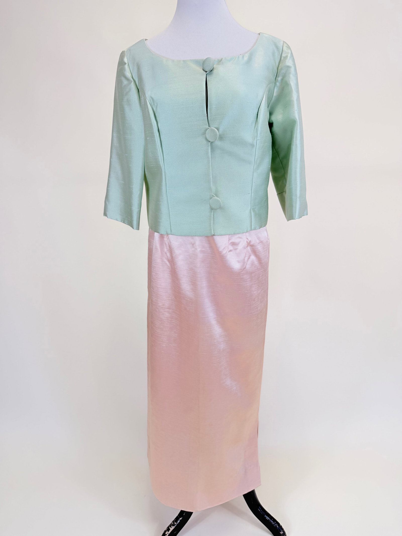 VINTAGE 1960s SHANTUNG 2-PIECE SET: jacket B 36", W 35", skirt w/ gimp top W 32"