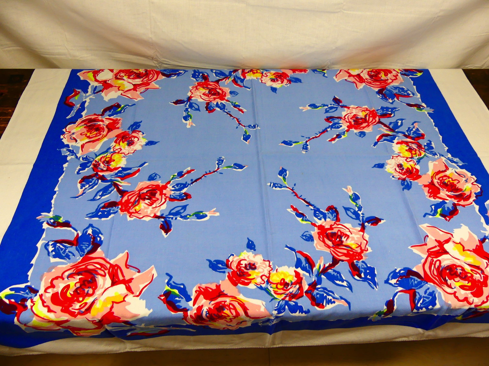 VINTAGE RESIST DYED & PRINTED COTTON TABLE COVER: approx. 48" x 53"