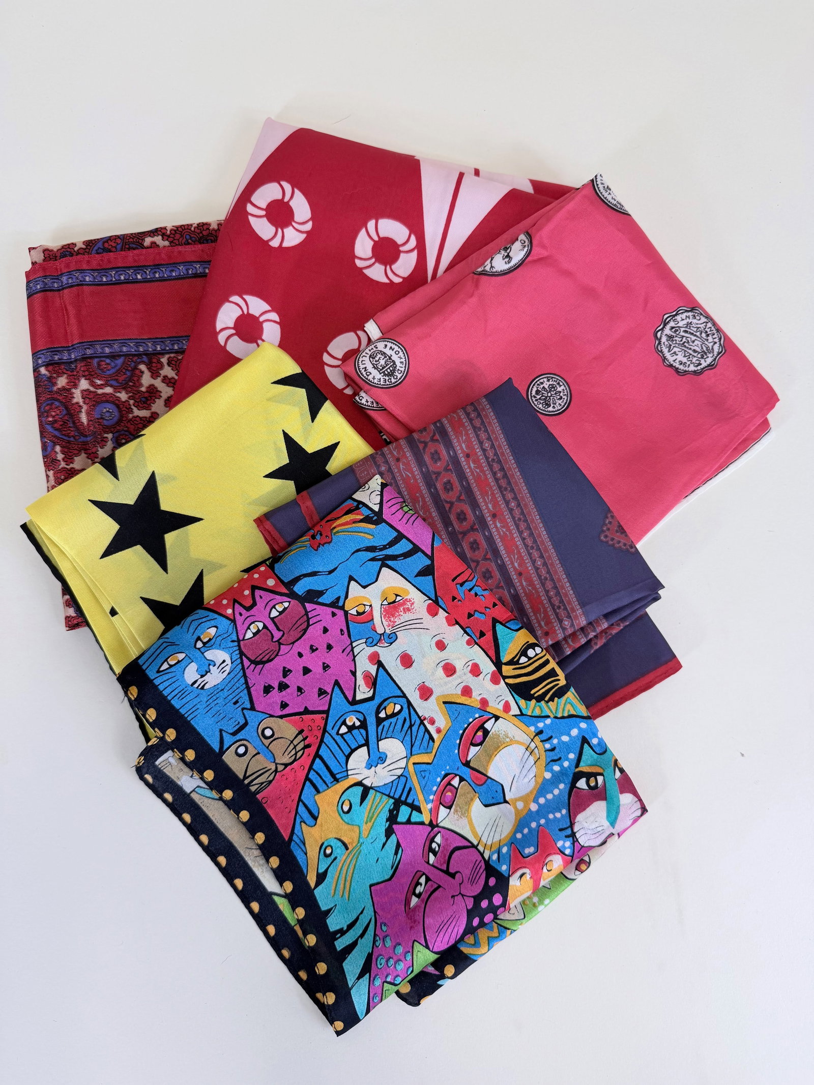 SIX VINTAGE SILK & SYNTHETIC SCARVES (1 of 13)