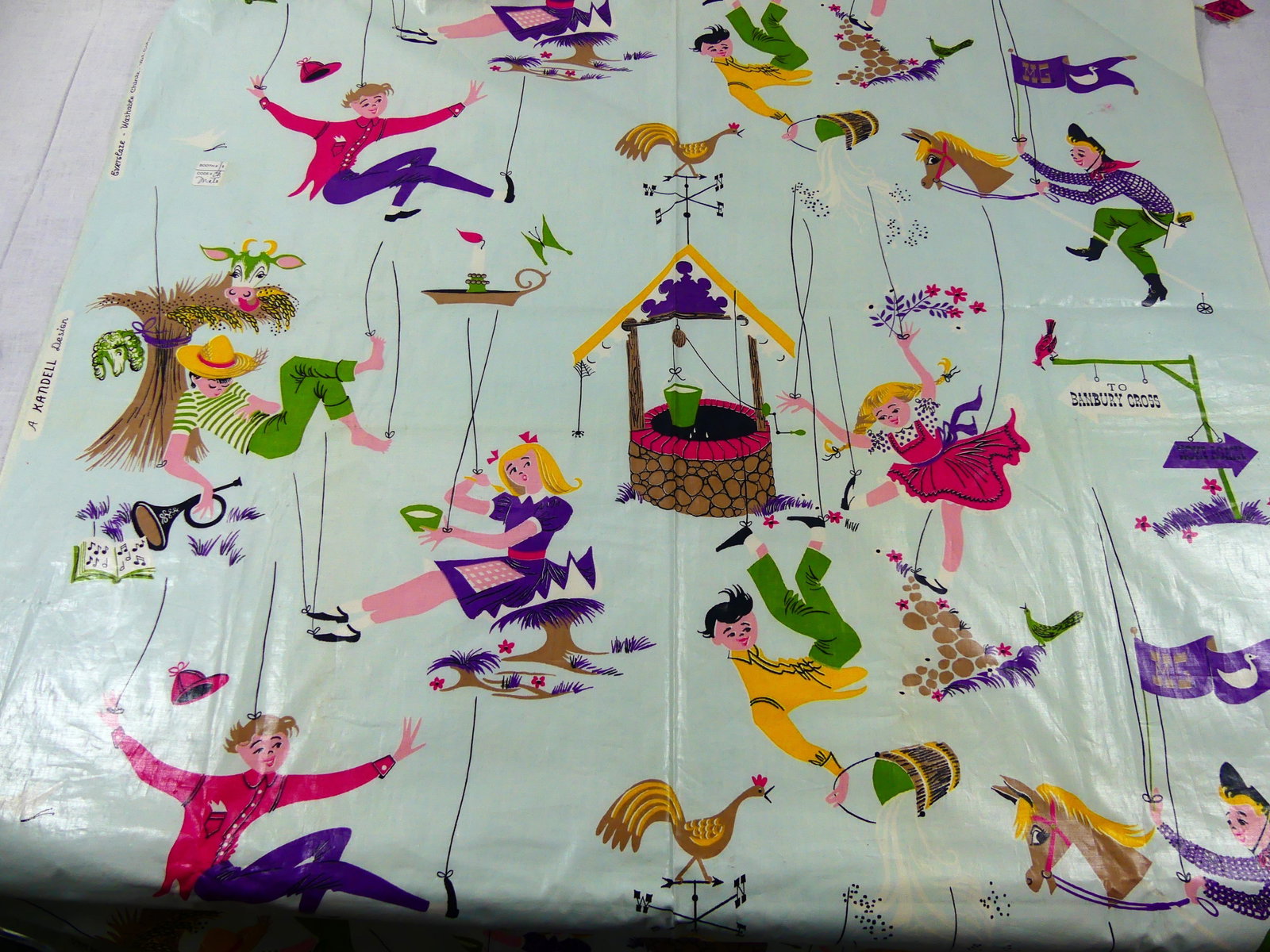 VINTAGE 1940-50's KANDELL NURSERY RHYME PRINT CHINTZ FABRIC: approx. 36" x 485", see photos