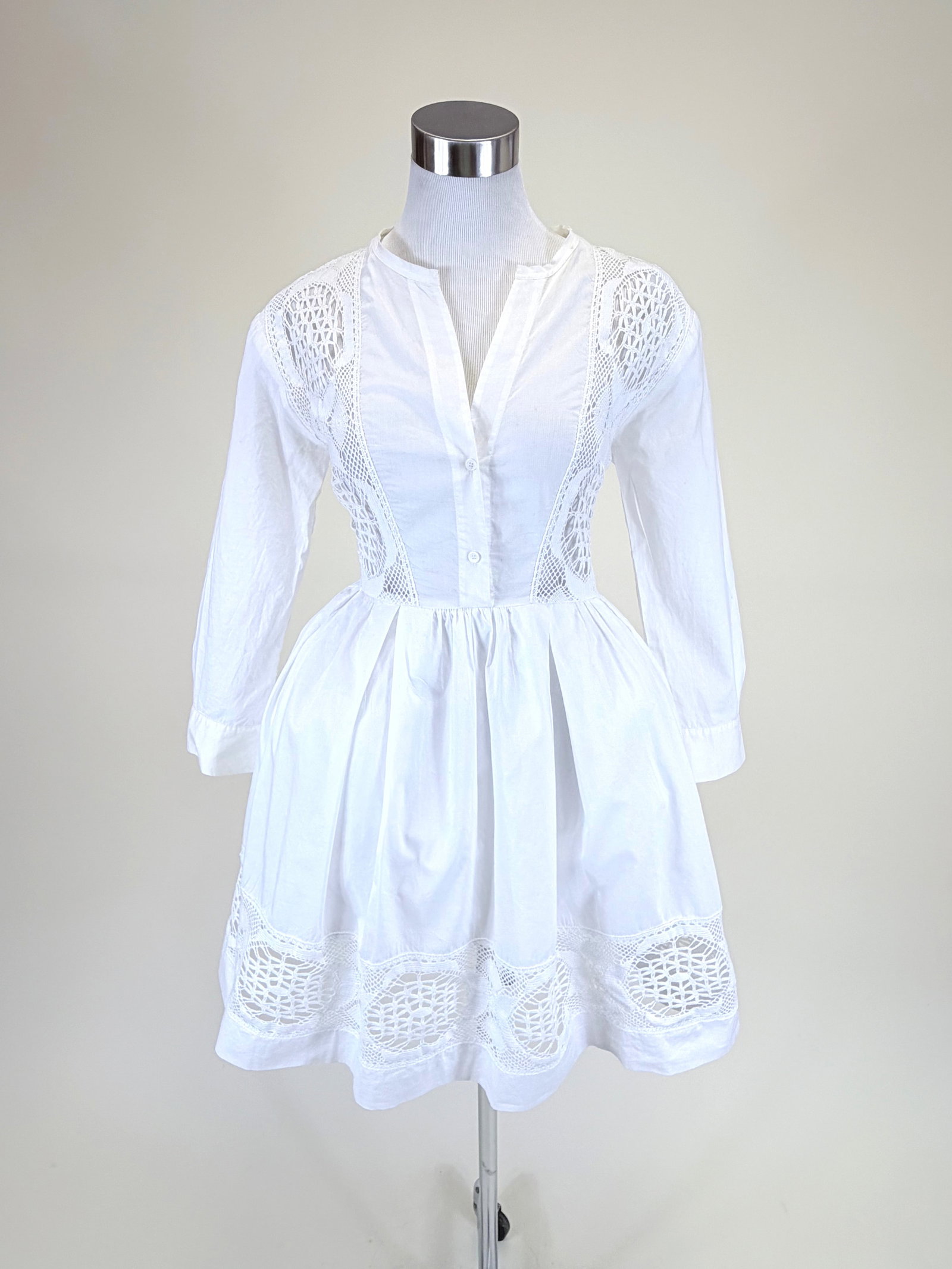 SANDRO PARIS COTTON 1950s STYLE DRESS: B 36", W 34", light discoloration front neckline, see photos