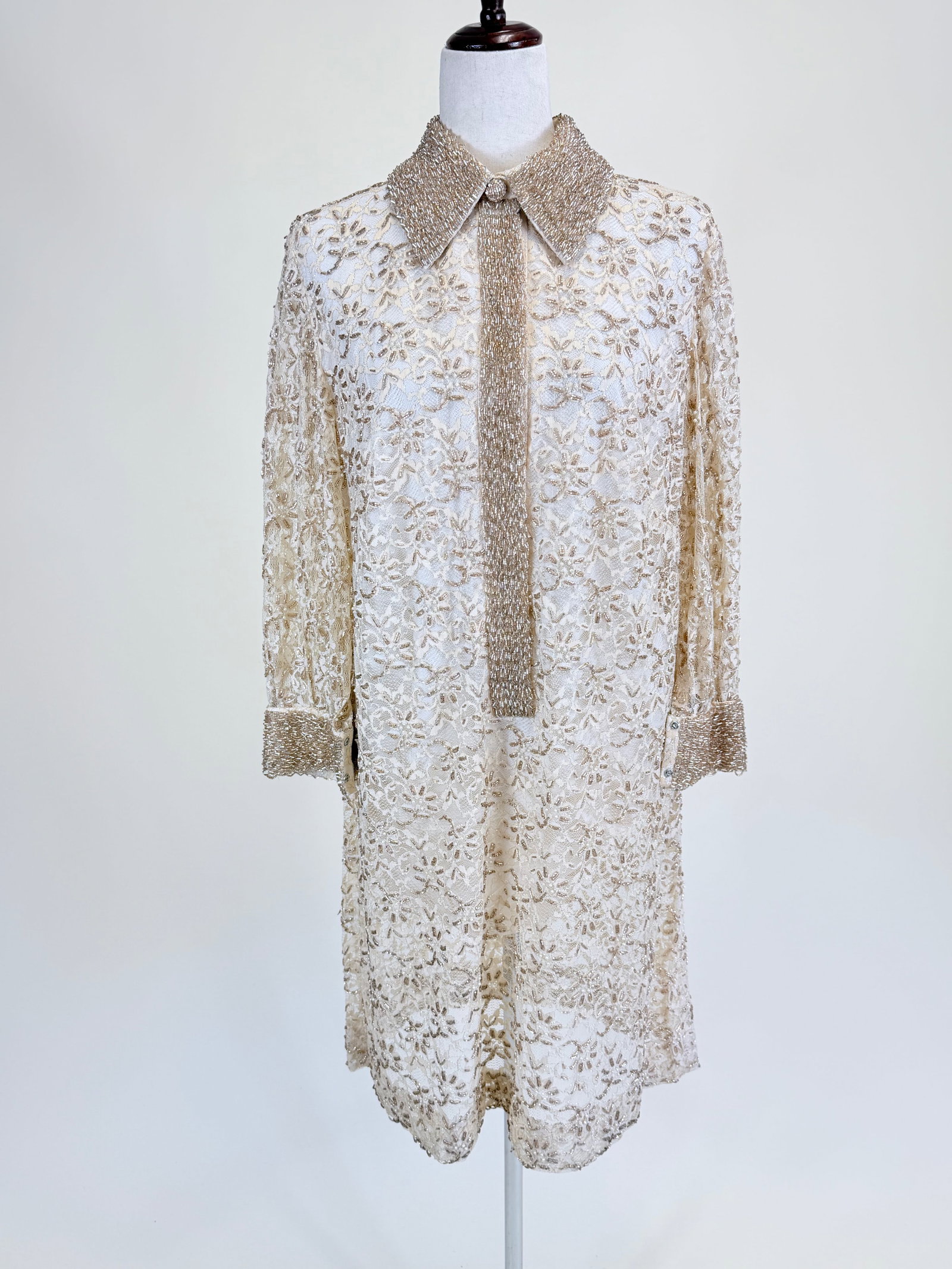 VINTAGE LATE 1960s VALENTINA BEADED PARTY DRESS: B/W 32", few pulls