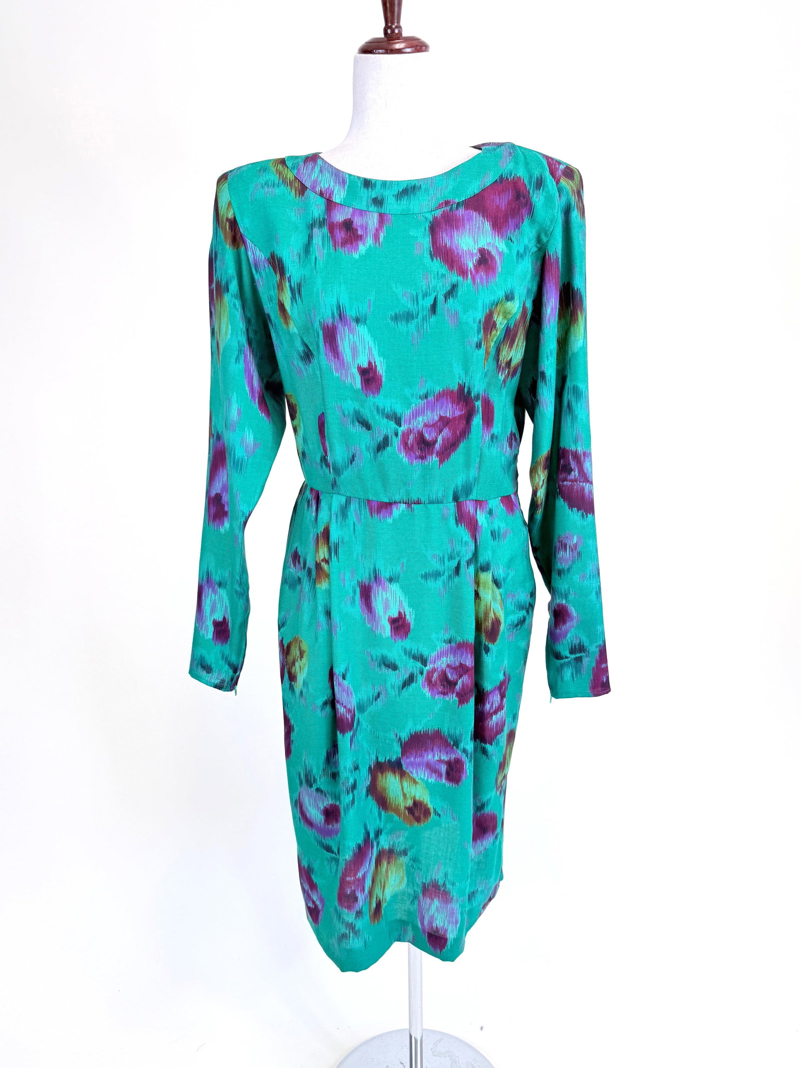 VINTAGE 1980s UNGARO PRINTED IKAT DRESS: B 38", W 28", good condition