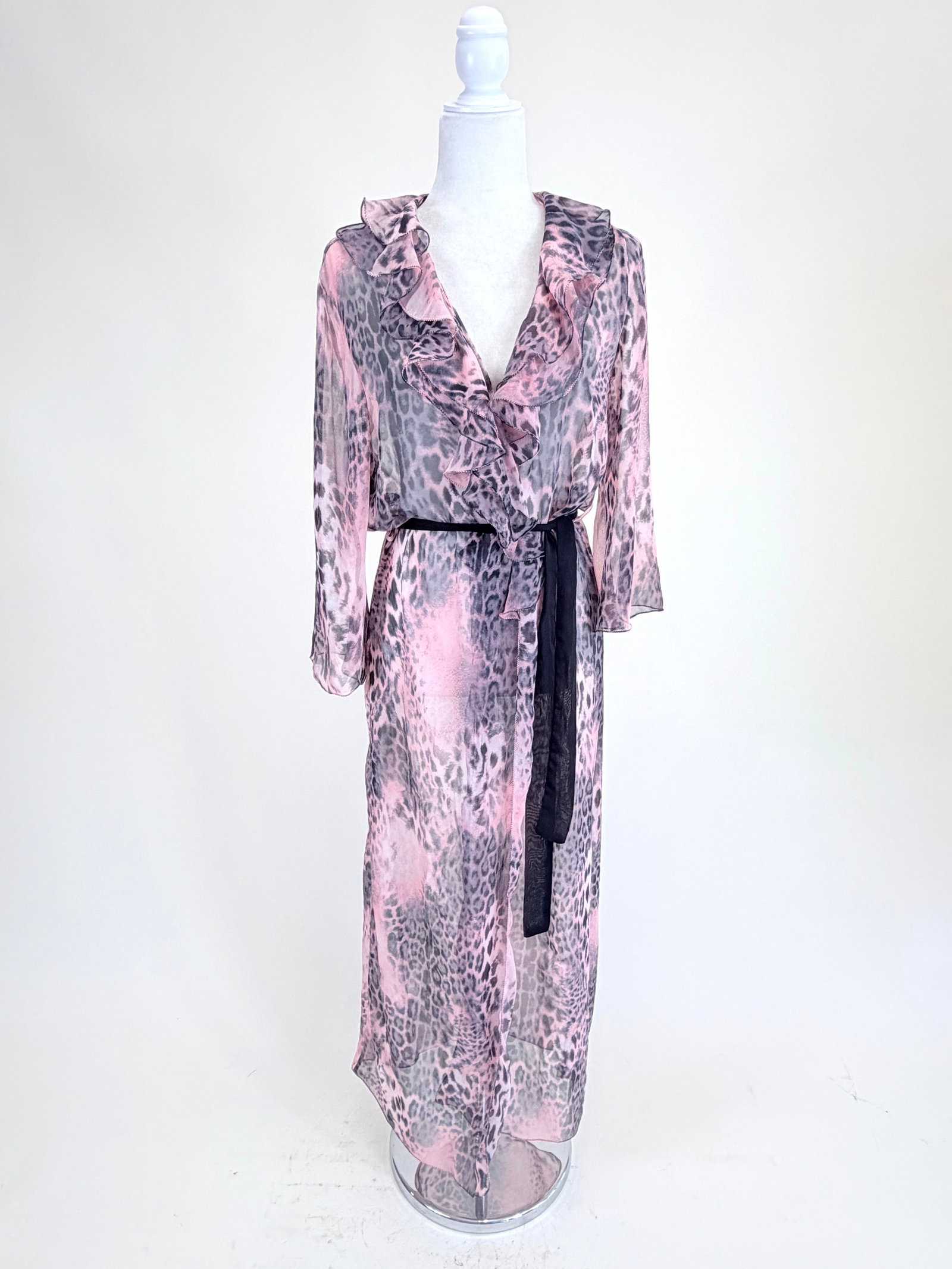 GIANANTONIA A PALADINI ANIMAL PRINT CHIFFON DRESSING GOWN: SH-SH 19", L 56", great condition