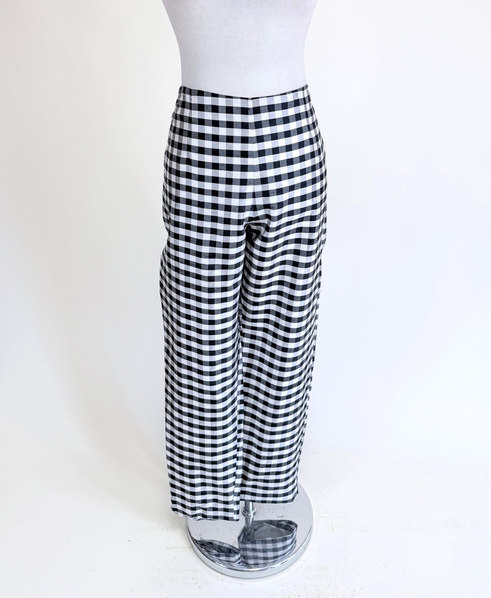 VINTAGE HENRI BENDEL GINGHAM SILK PANTS (1 of 6)