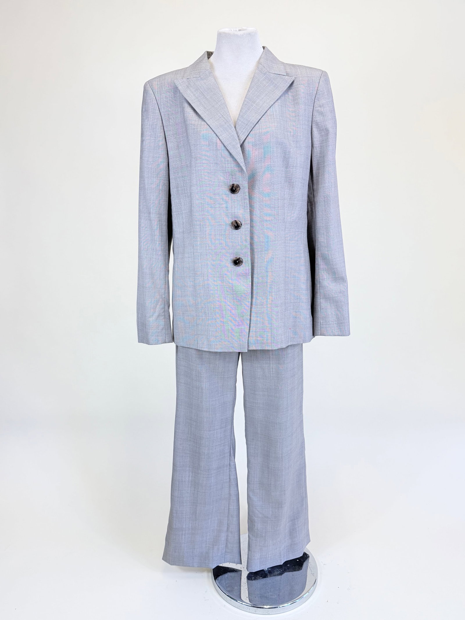 AKRIS WOOL & SILK LADIES SUIT: B 39", W 32", pant W 31", light staining center back, see photos