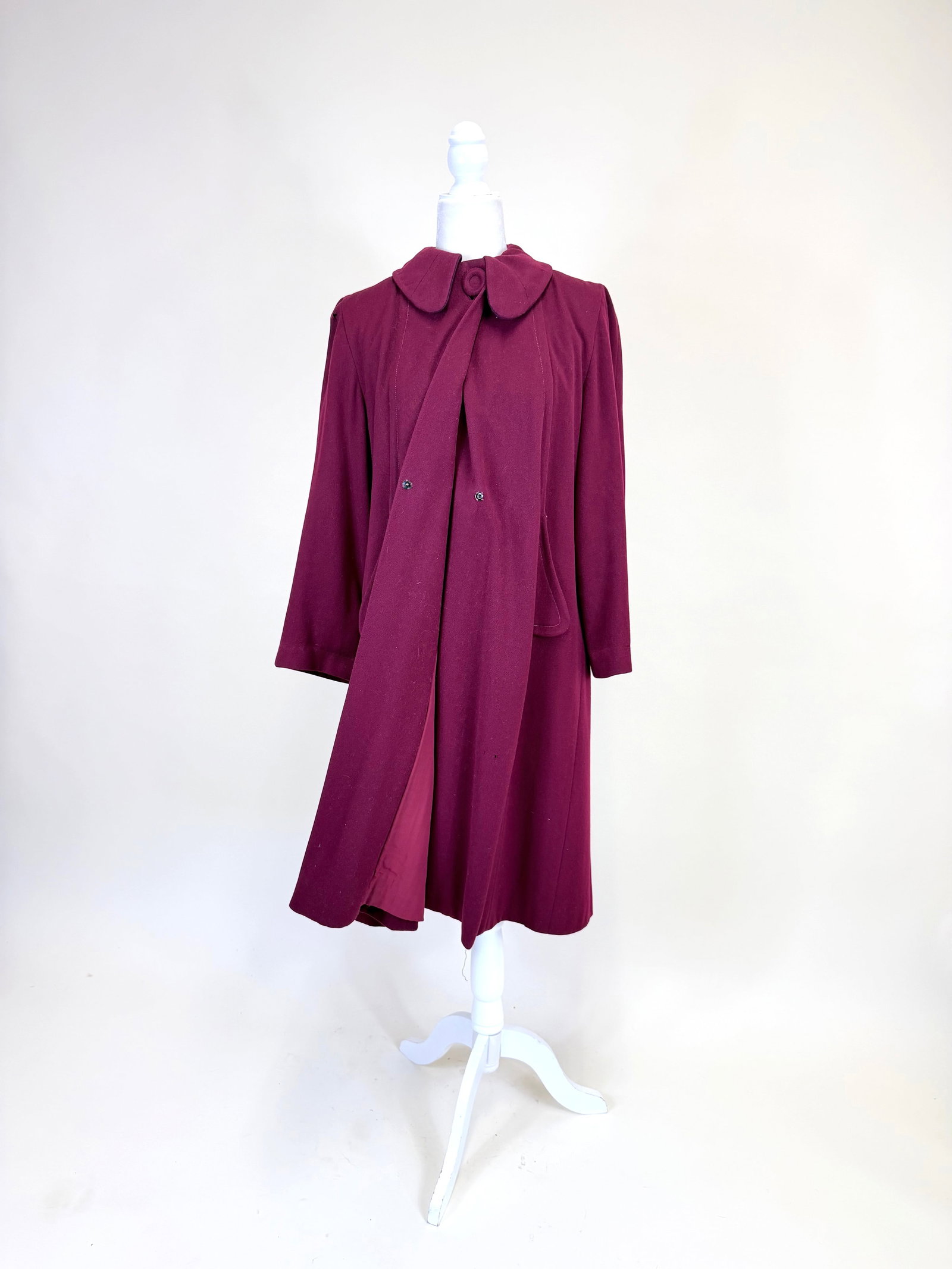 BURGUNDY WOOL SWING COAT, 1950s (1 of 9)
