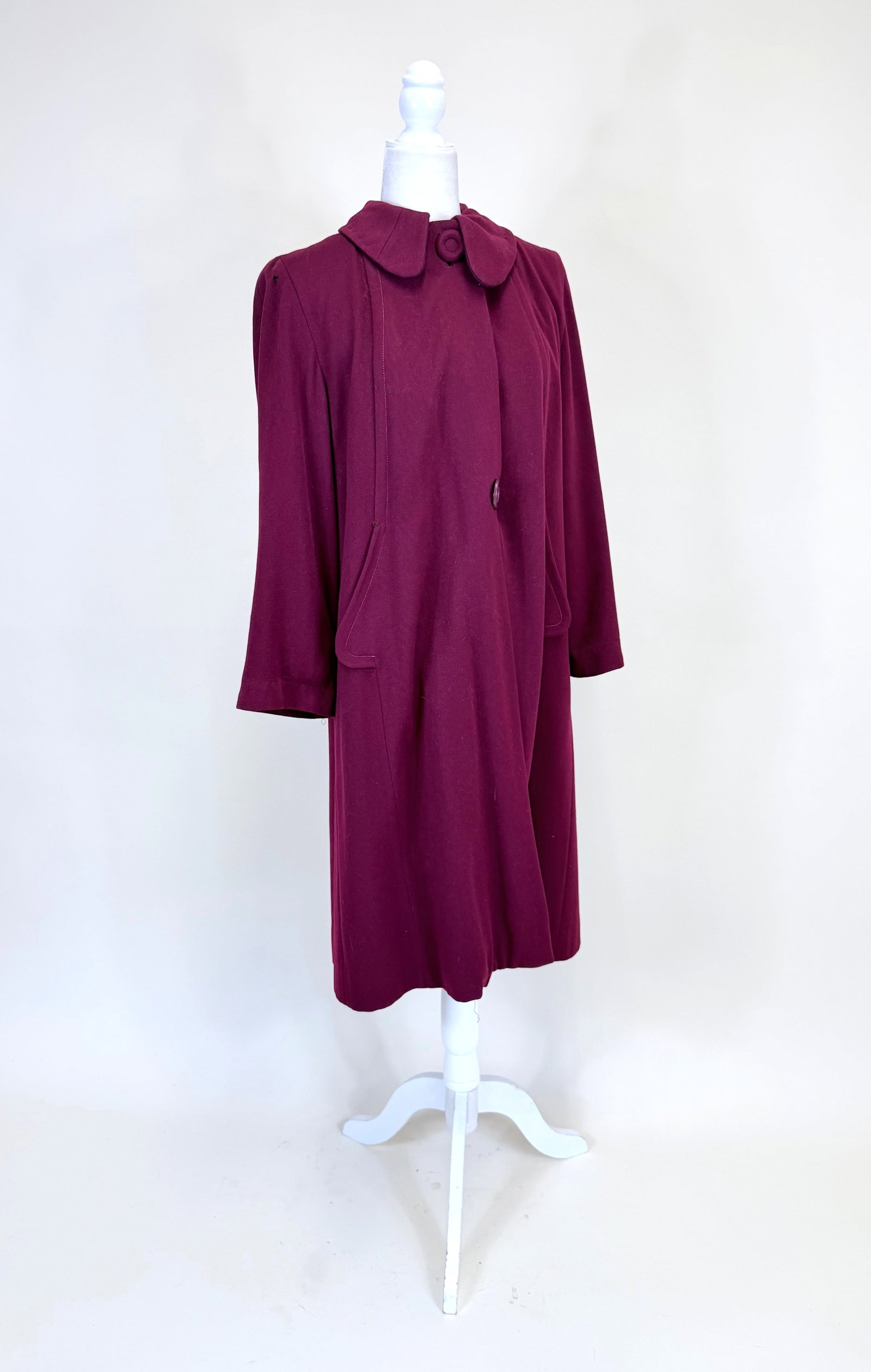 BURGUNDY WOOL SWING COAT, 1950s - 3